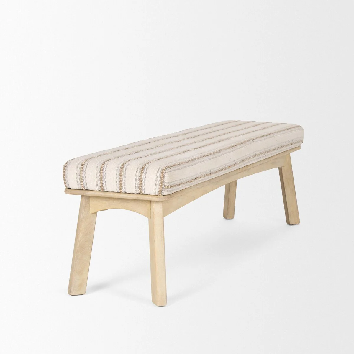 Taimo White Washed Light Brown Wood w/ Striped Fabric Seat Bench - 62.2L x 17.0W x 19.3H
