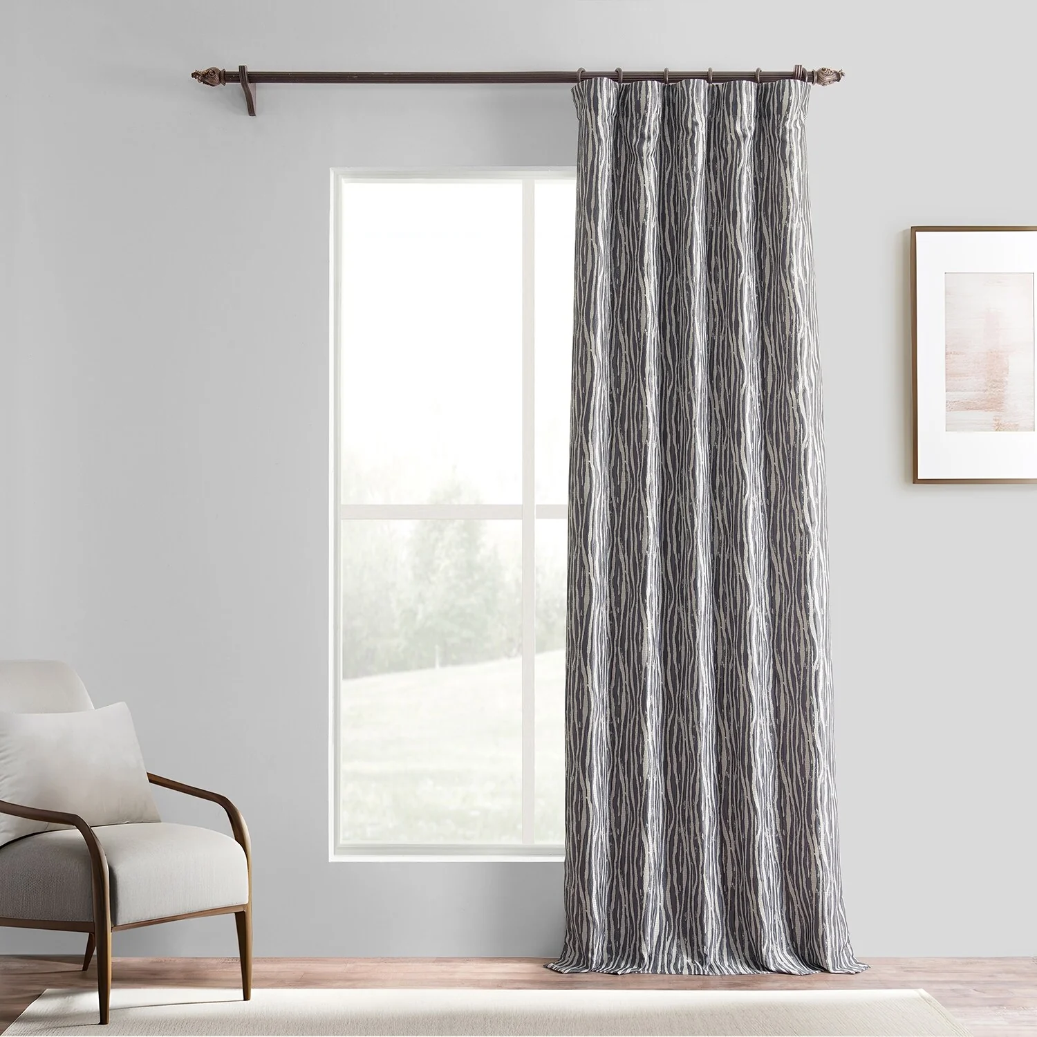 Exclusive Fabrics Jacquard Faux Silk Curtains - 1 Panel Room Darkening Curtain