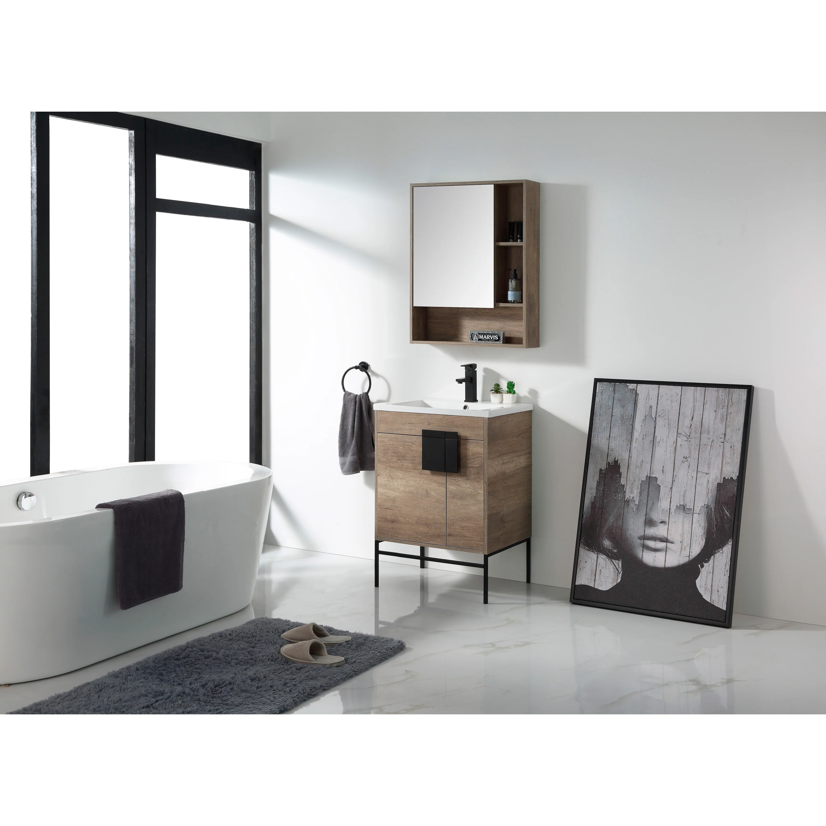 24-inch Modern Bathroom Vanity Set w/ Vitreous China Sink Top
