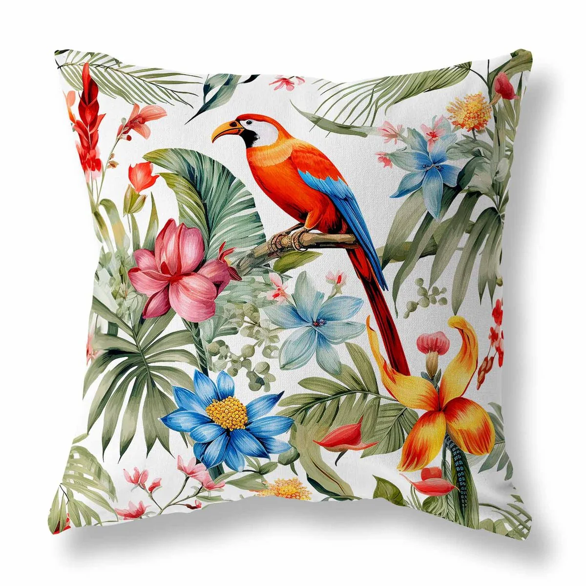 White And Red Leafy Lyricist Indoor/Outdoor Throw Pillow Zipper