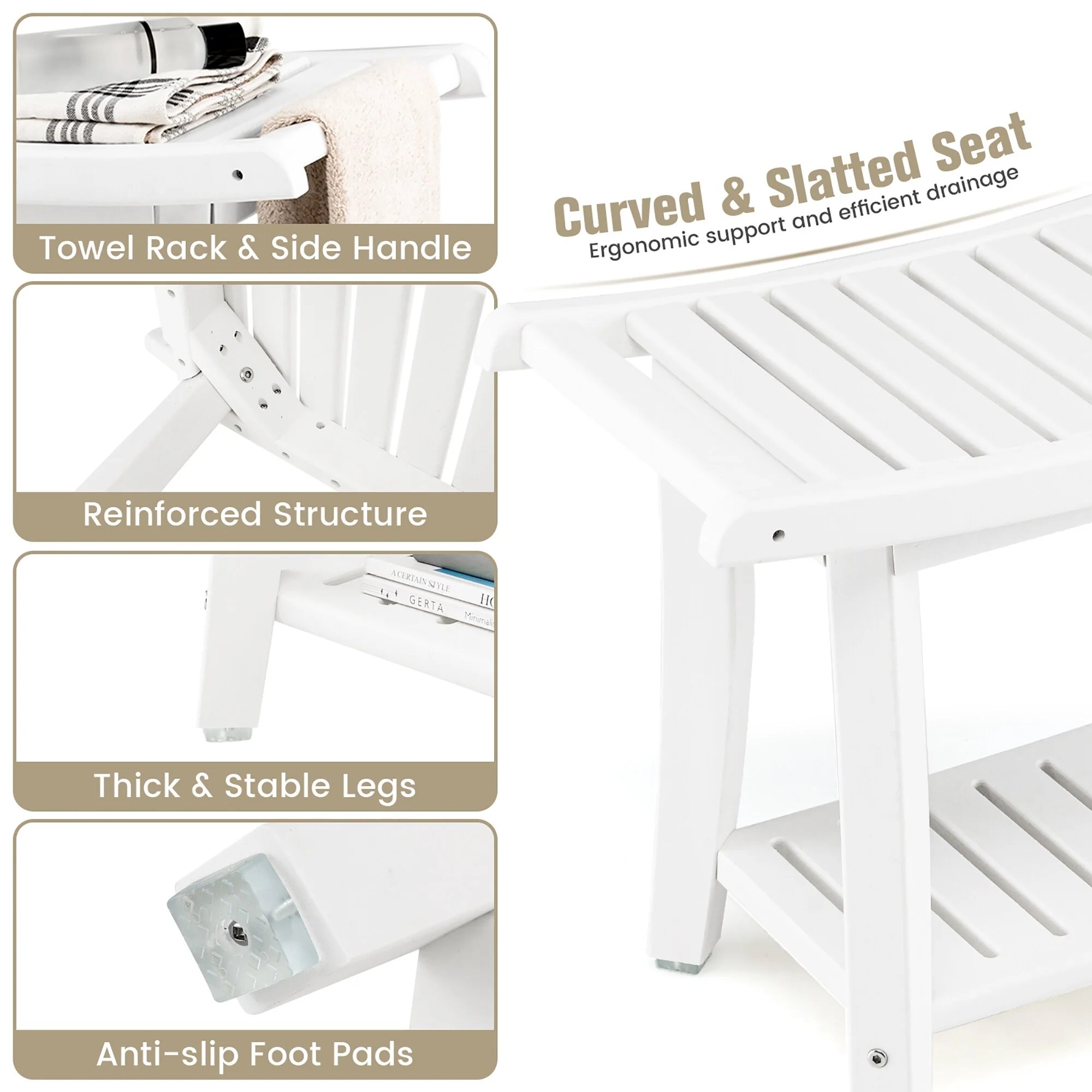 Gymax 2-tier Shower Bench Waterproof Spa Bath Shower Stool Heavy Duty