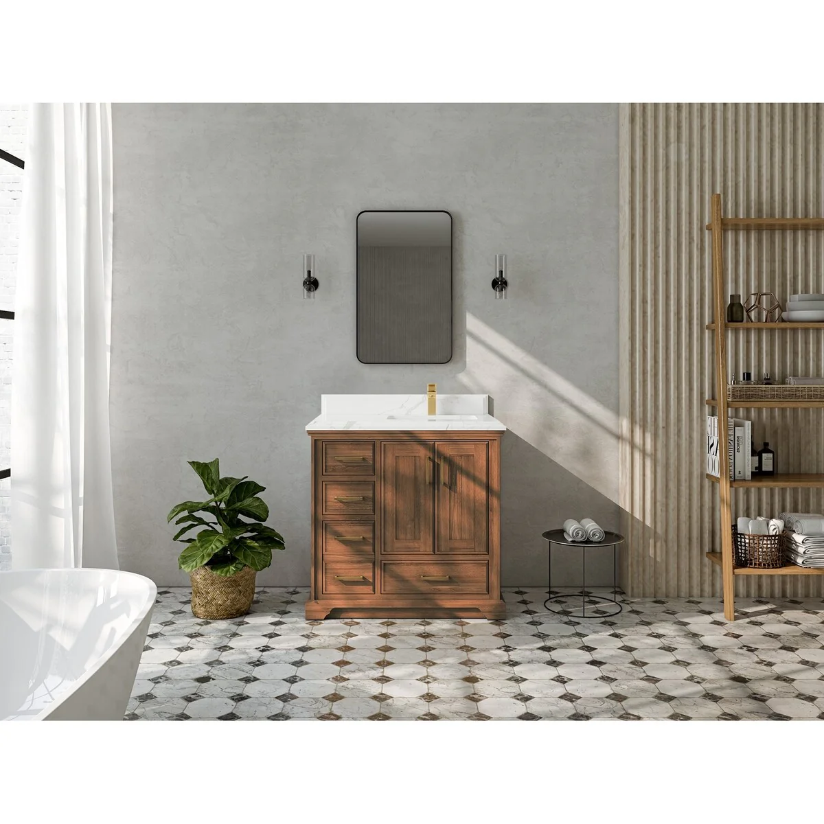 Willow Collections 36 in. W x 22 in. D Charlotte Teak Right Offset Sink Bathroom Solid Teak Vanity with Countertop