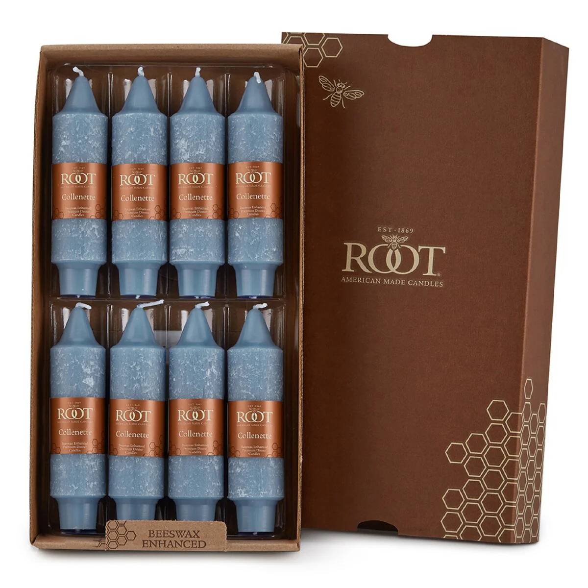 Root Unscented 5 In. Timberline™ Collenette Taper Candles box of 8 - 5 X 1-1/4