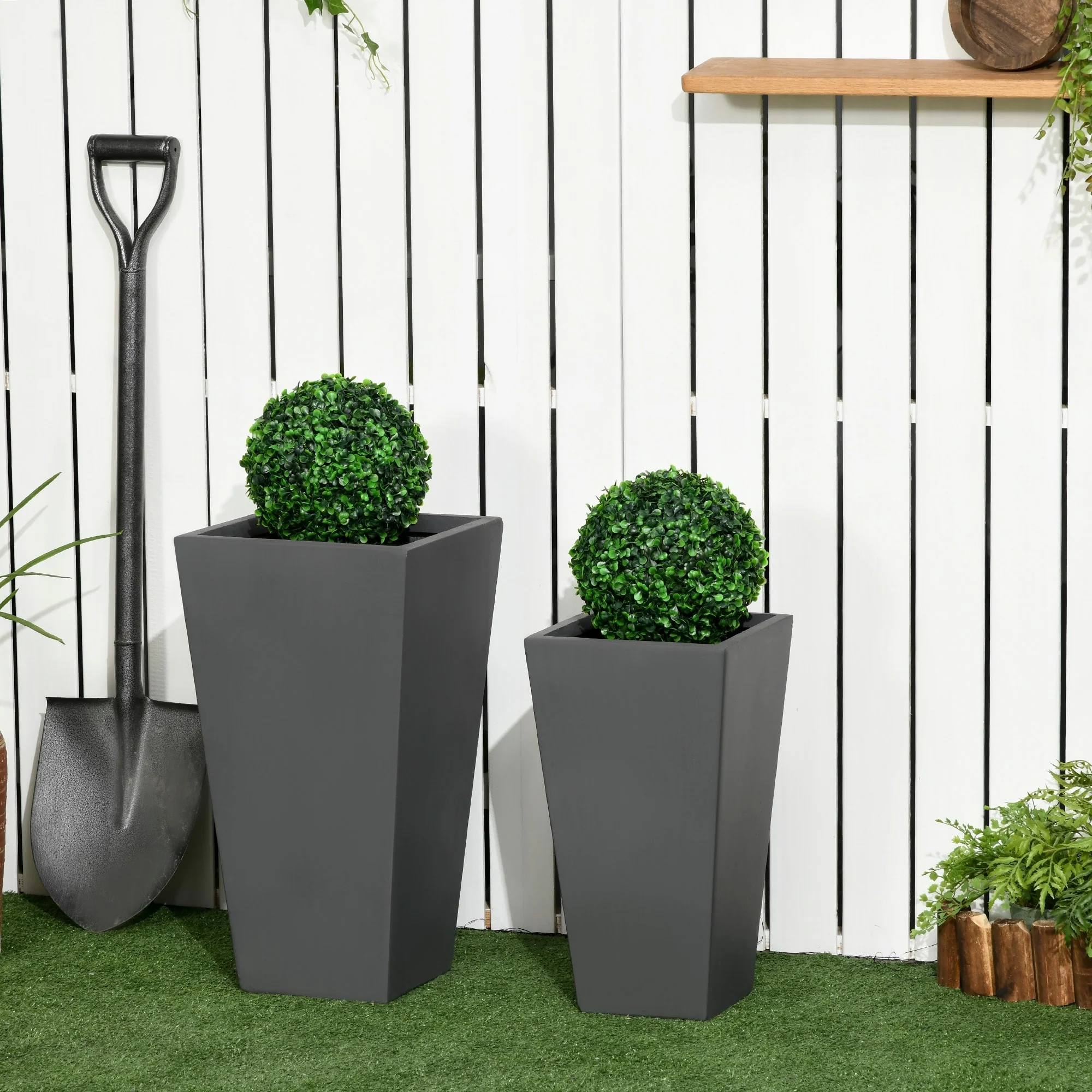 Outsunny 2-Pack Outdoor Planter Set, MgO Flower Pots with Drainage Holes, Durable & Stackable