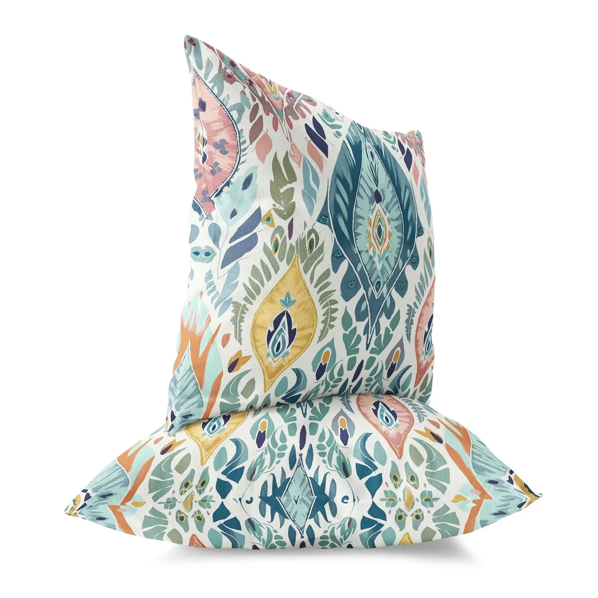 Blue And Pink Ikat Infusion Indoor/Outdoor Throw Pillow Zipper