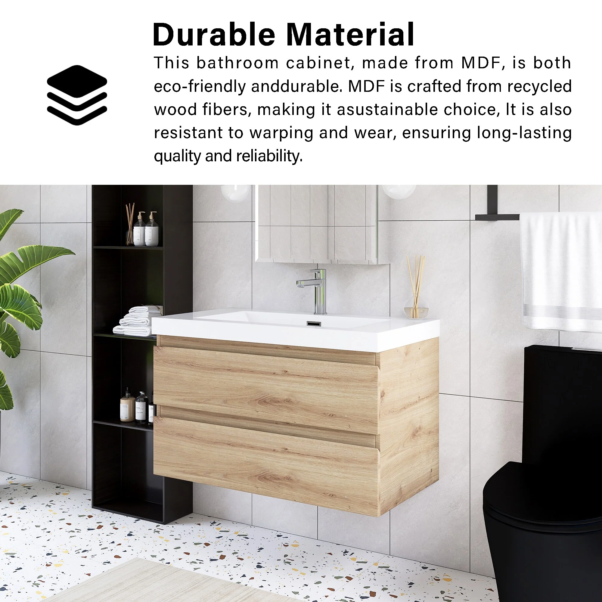 Angela Wall Mounted Bathroom Vanity in F. Oak with White Cultured Marble Top