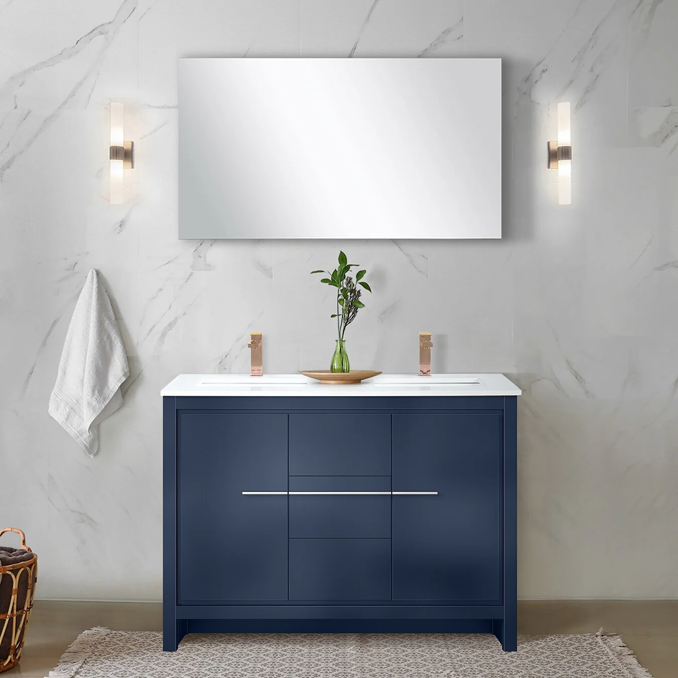 Lafarre Bath Vanity Cultured Marble Top, Sink and Rose Gold Faucet