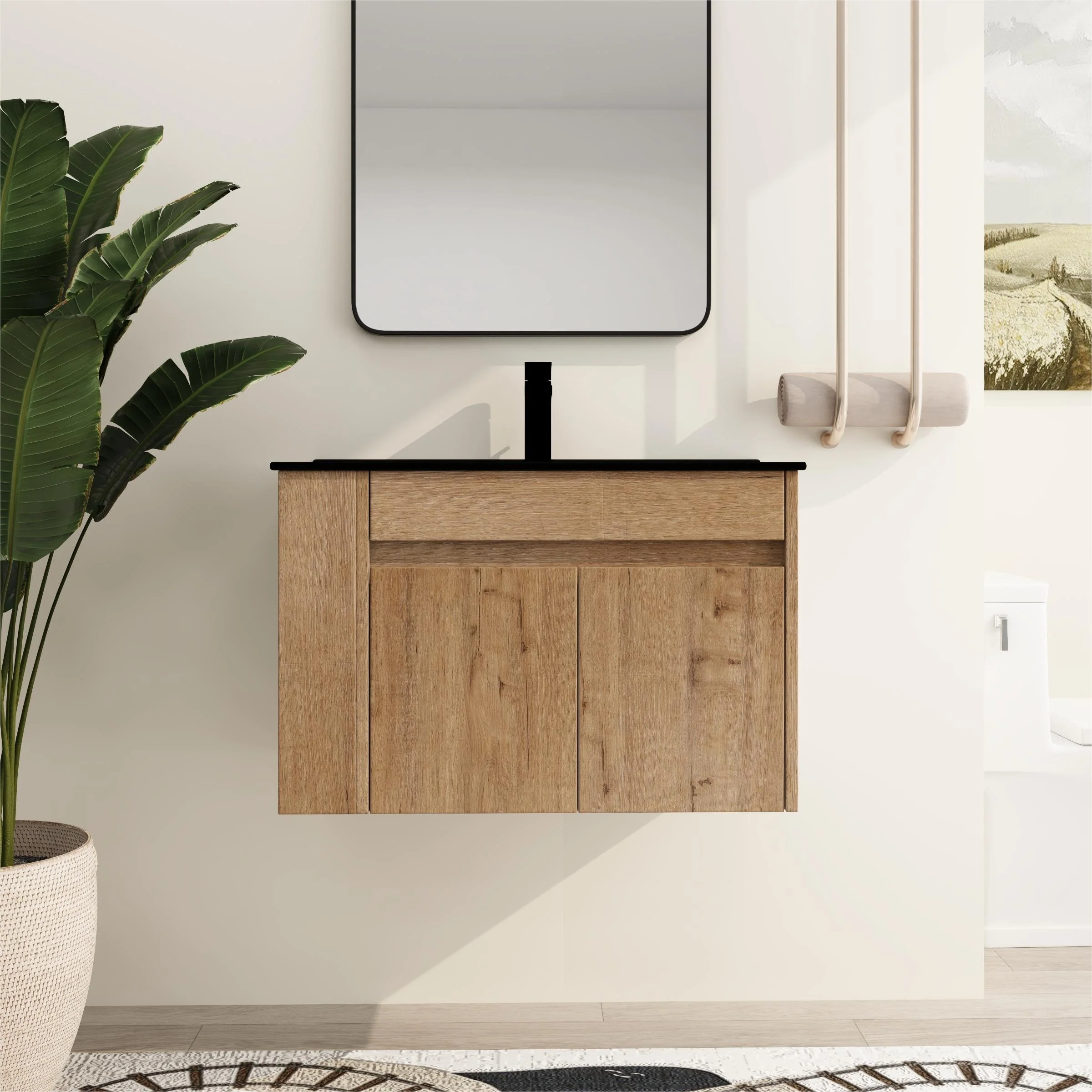 Beingnext 30 Inch Bathroom Vanity with Sink, Single Sink Floating Bathroom Vanity with Soft Close Door and Shelf