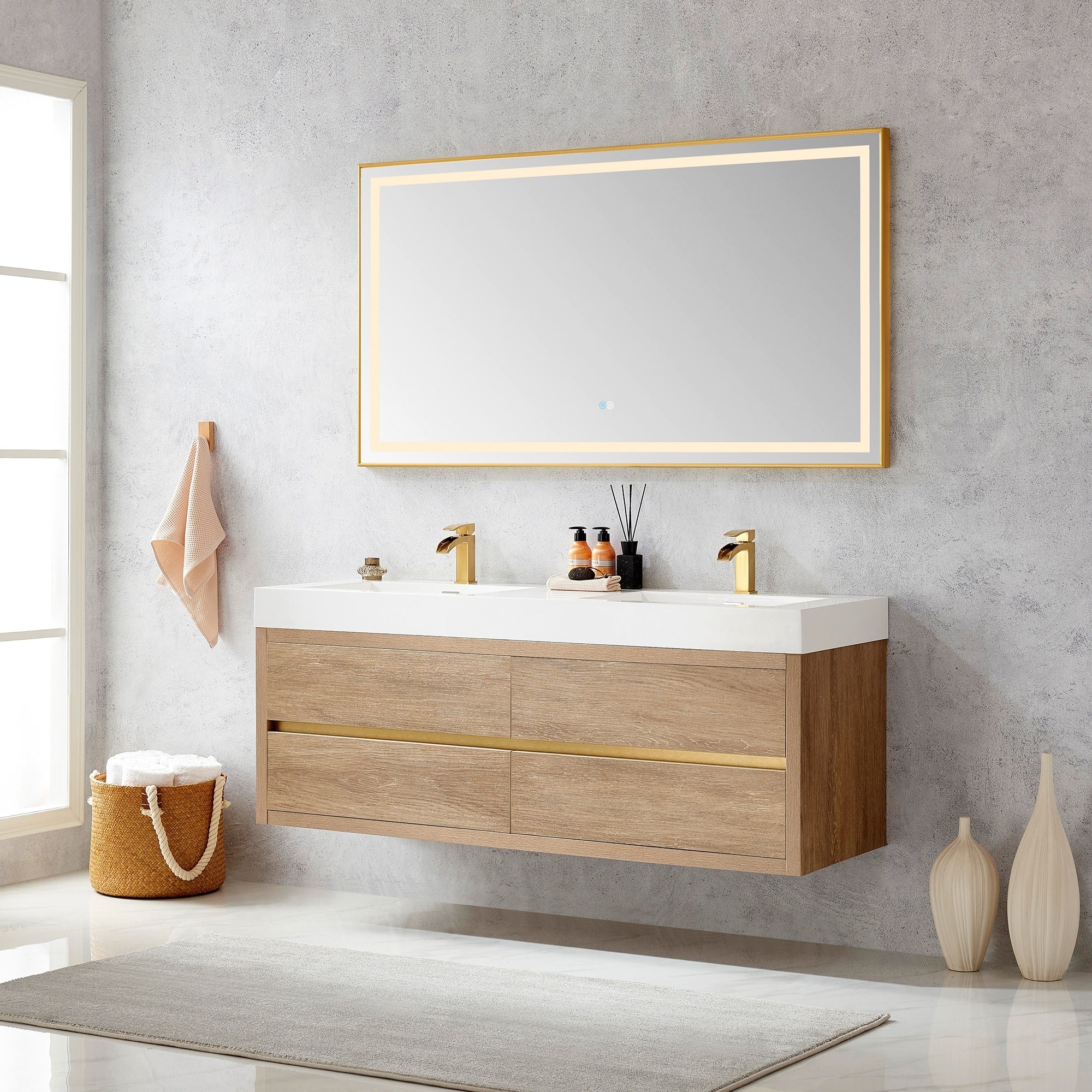 Palencia Double Floating Vanity with White Sink Top without Mirror - 60in.