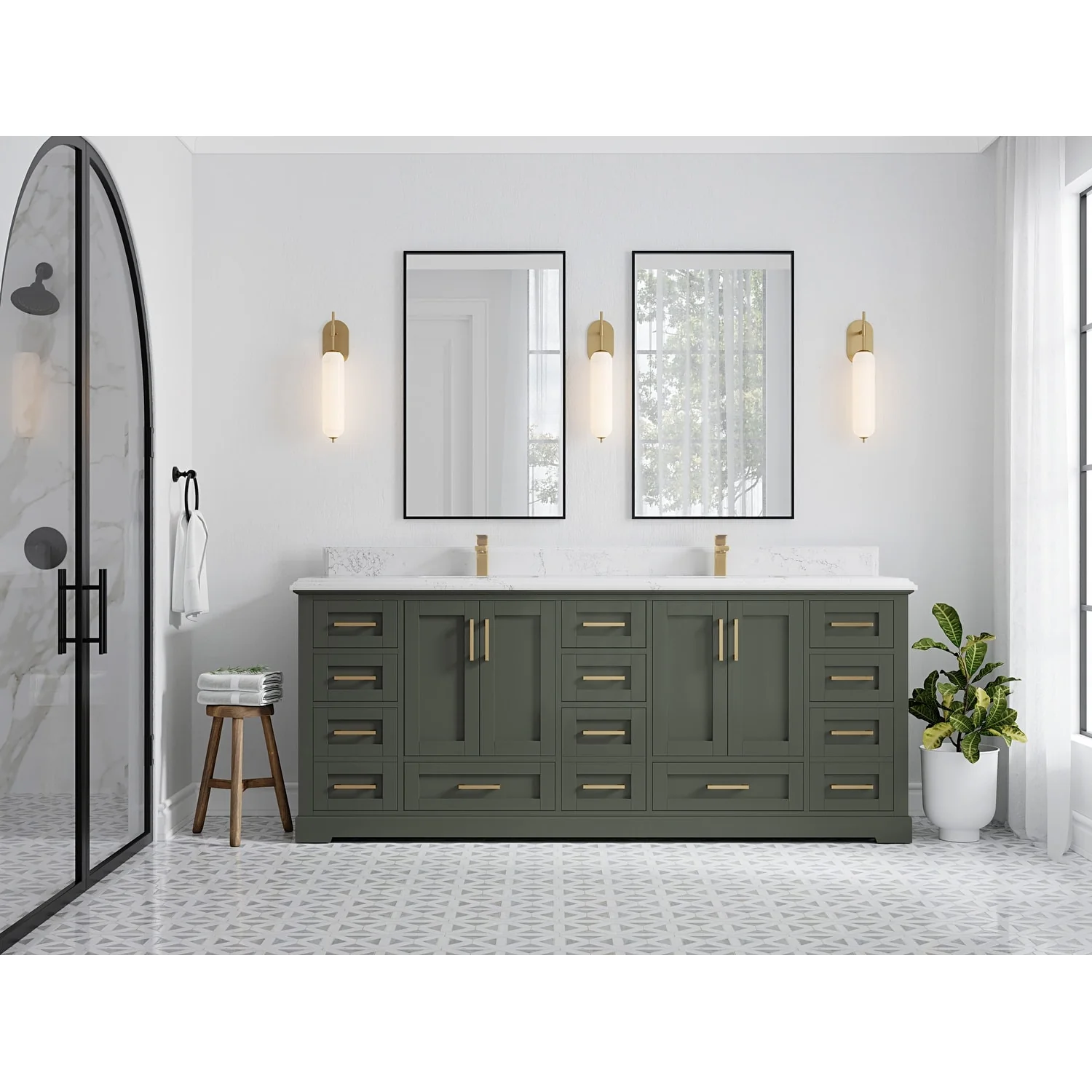 Willow Collection 84 in W x 22 in D x 36 in H Boston Double Bowl Sink Bathroom Vanity with Countertop