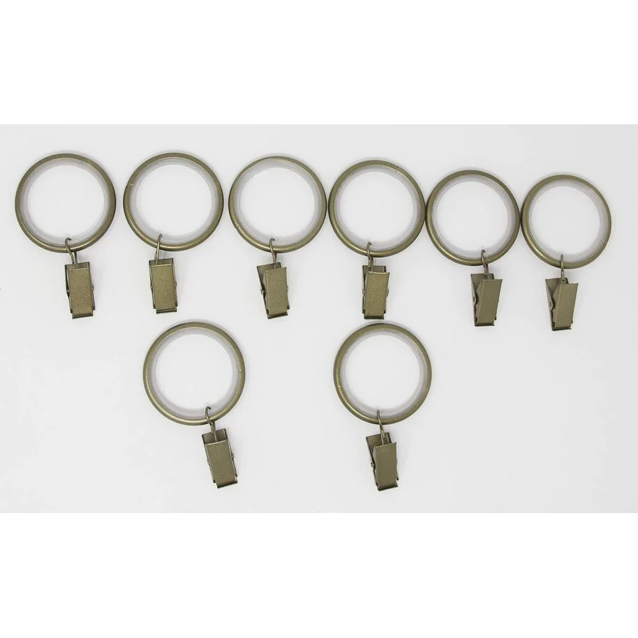 Set of 8 Curtain Drapery Rings with Clips, 1.5-inch Inner Diameter, Nylon Insert Quiet Smooth