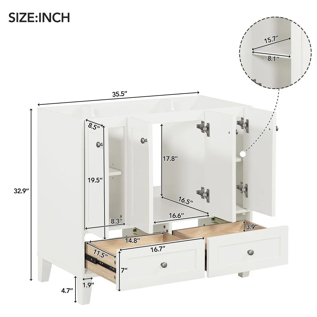 36'' Bathroom Vanity with Sink Set, Solid Wood Frame Bathroom Storage Cabinet, Freestanding Vanity Set
