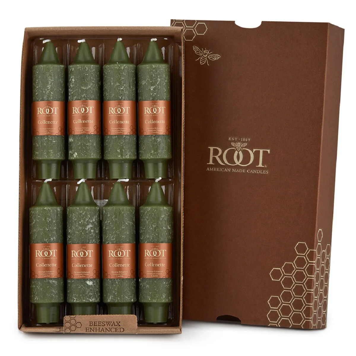 Root Unscented 5 In. Timberline™ Collenette Taper Candles box of 8 - 5 X 1-1/4