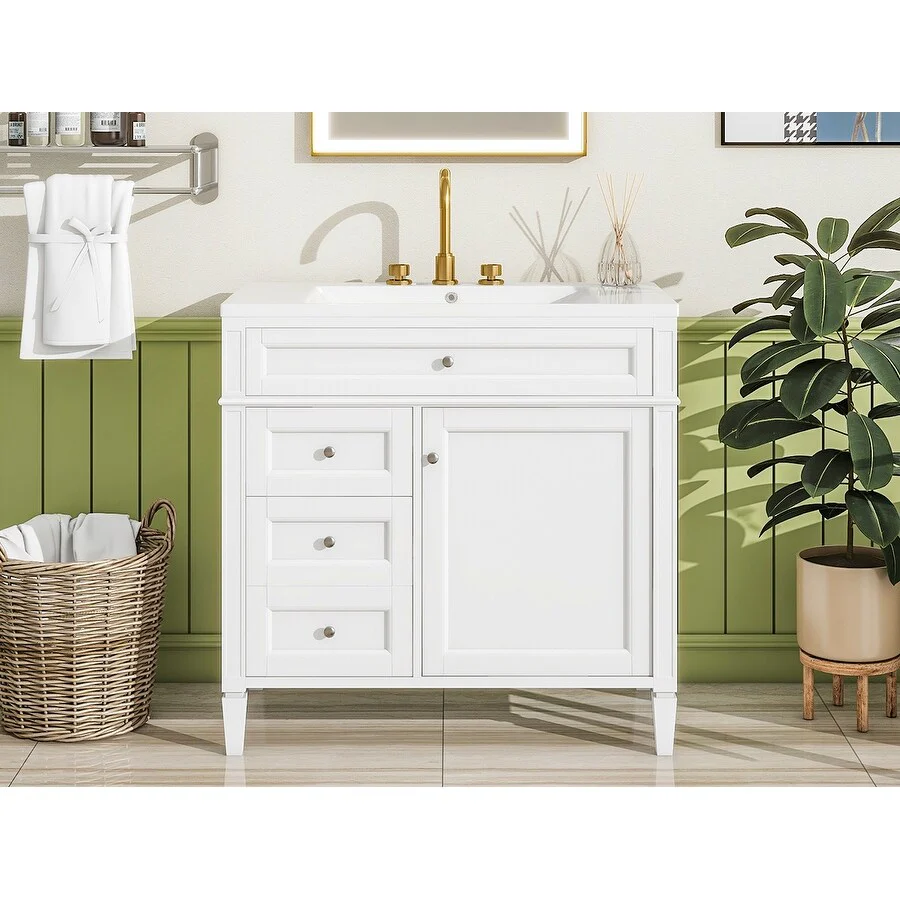 Bathroom Vanity with Single Sink, Bathroom Vanities with 2 Drawers, Bathroom Storage Cabinet with 1 Tip-Out Drawer and 1 Door