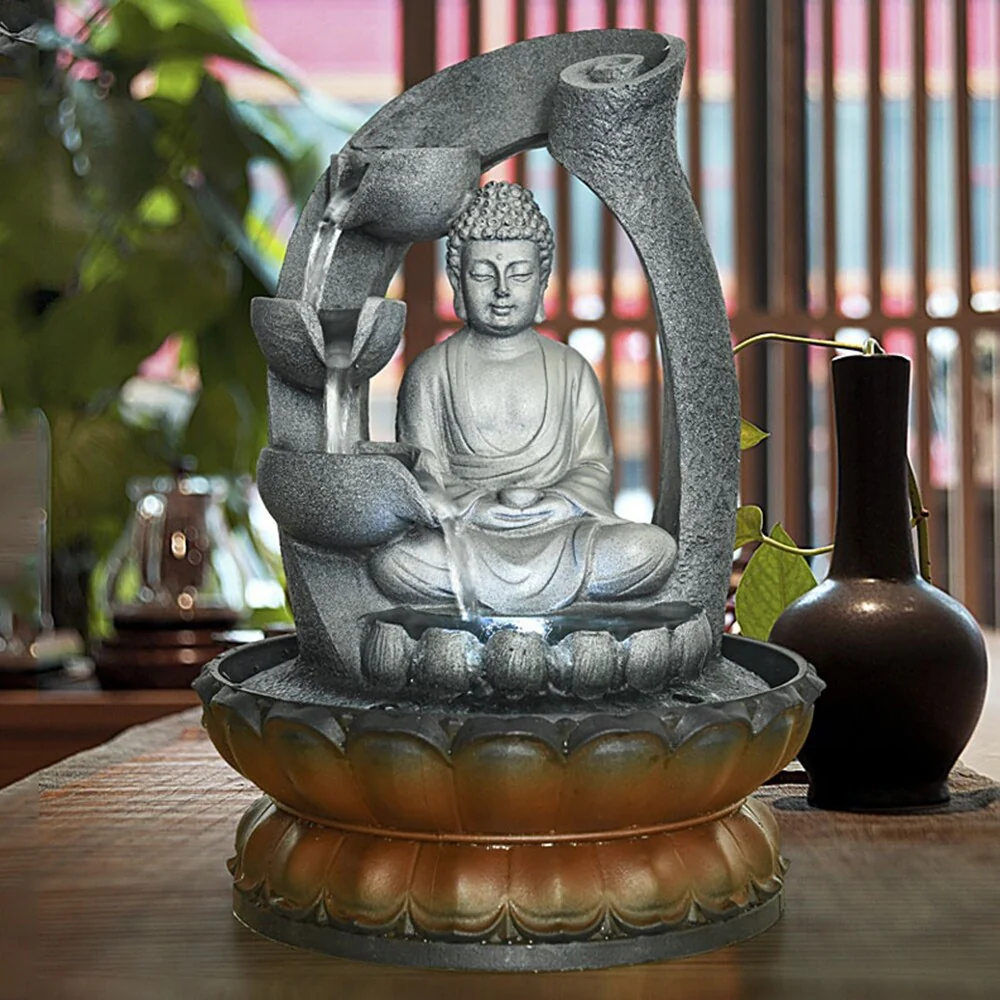 Buddha Fountain Fengshui Zen Meditation Tabletop Decorative Waterfall
