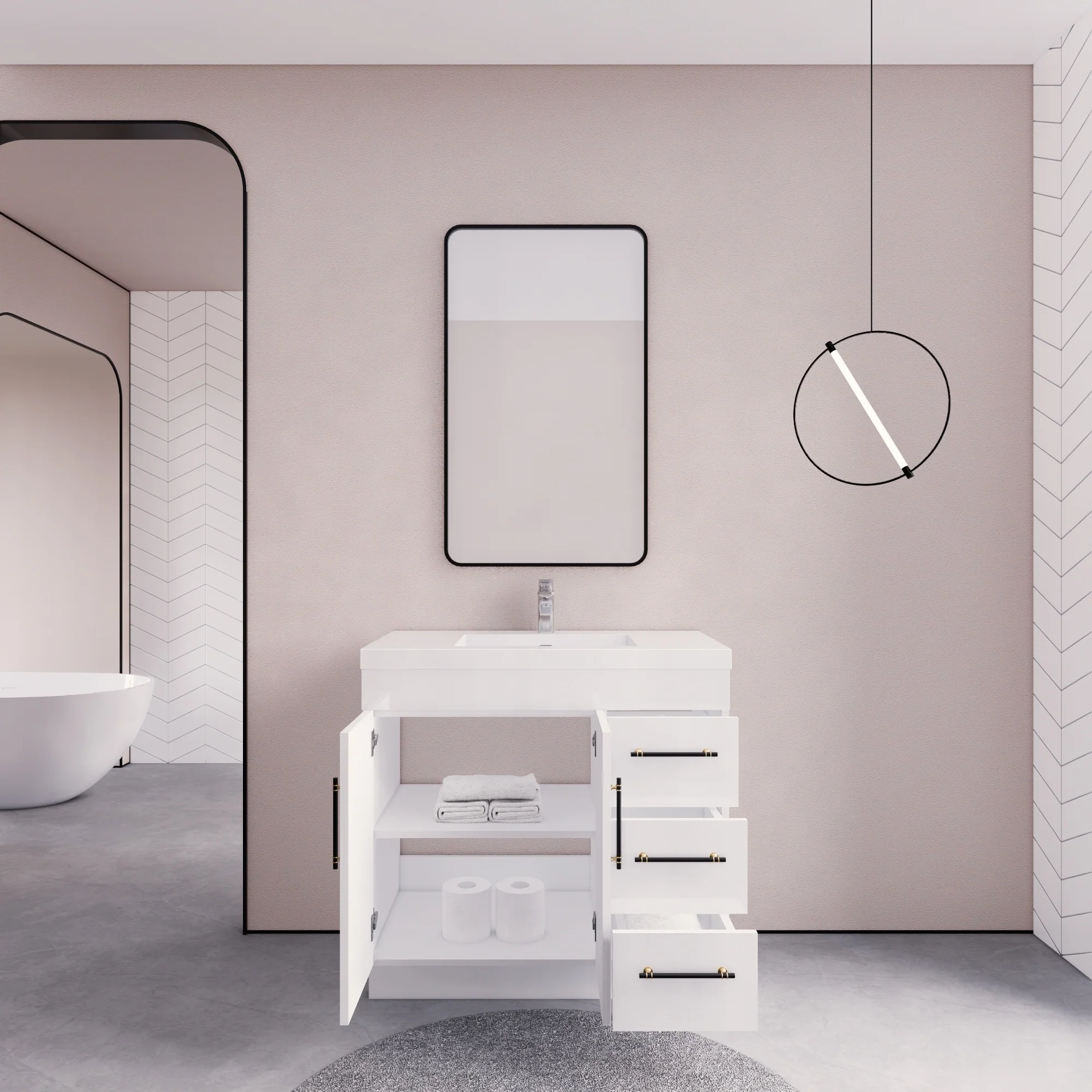 Eliza 36 Freestanding Vanity (Right Drawers) with Single Sink