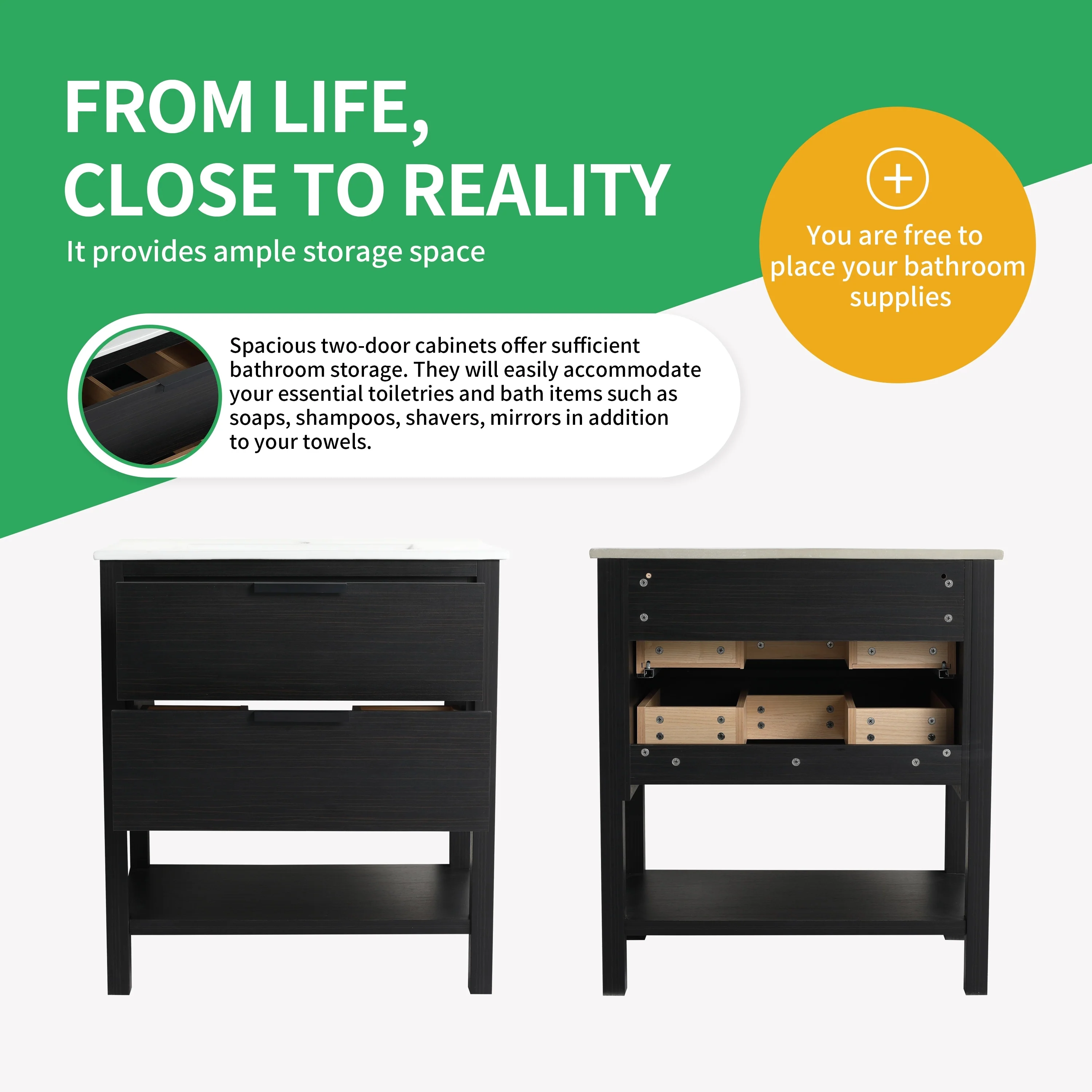 BNK 30/36 Inch Bathroom Vanity With Single Sink,Modern Bathroom Vanities With Soft Close Drawer And Shelf