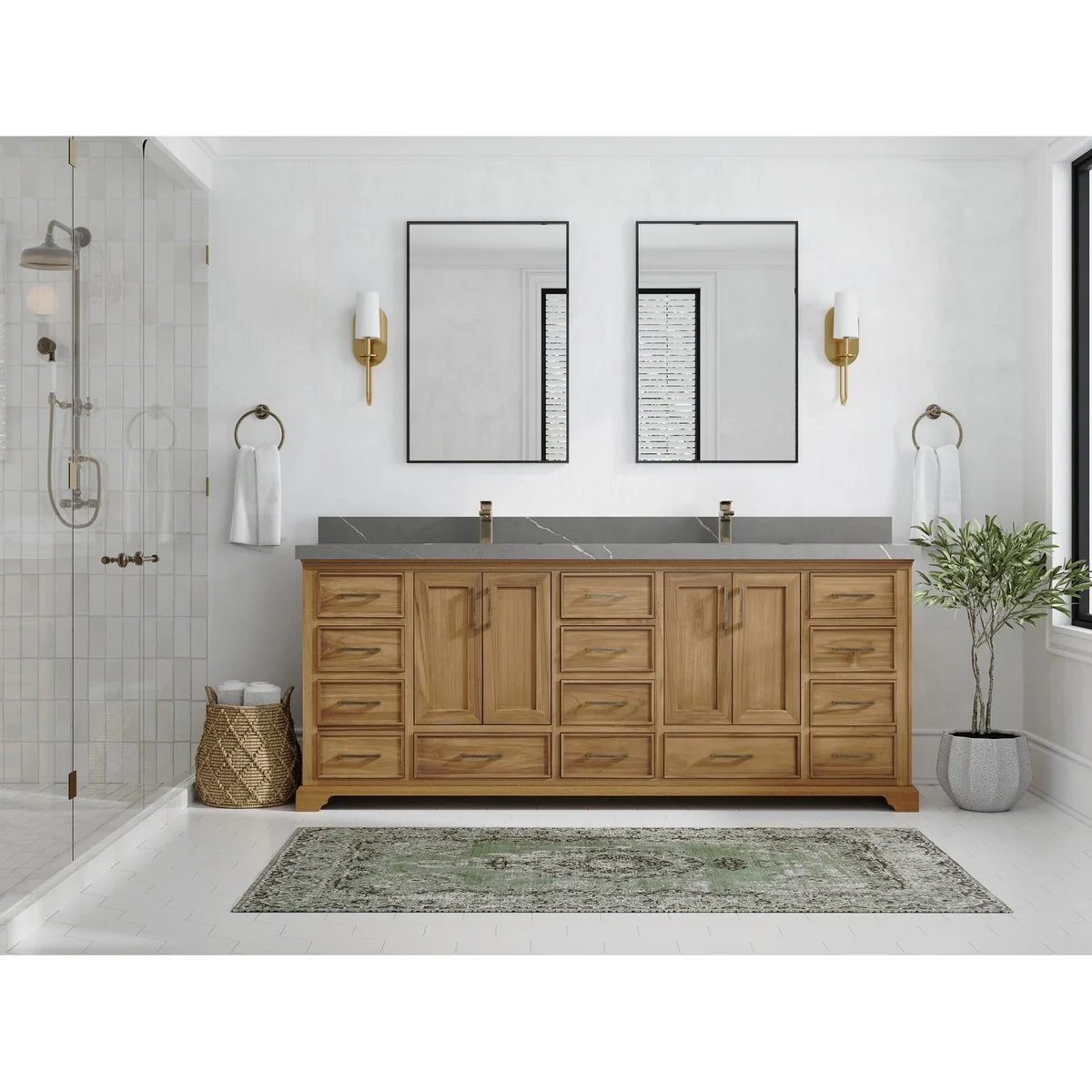 Willow Collections 84 in. W x 22 in. D Charlotte Teak Double Sink Bathroom Solid Teak Vanity with Countertop