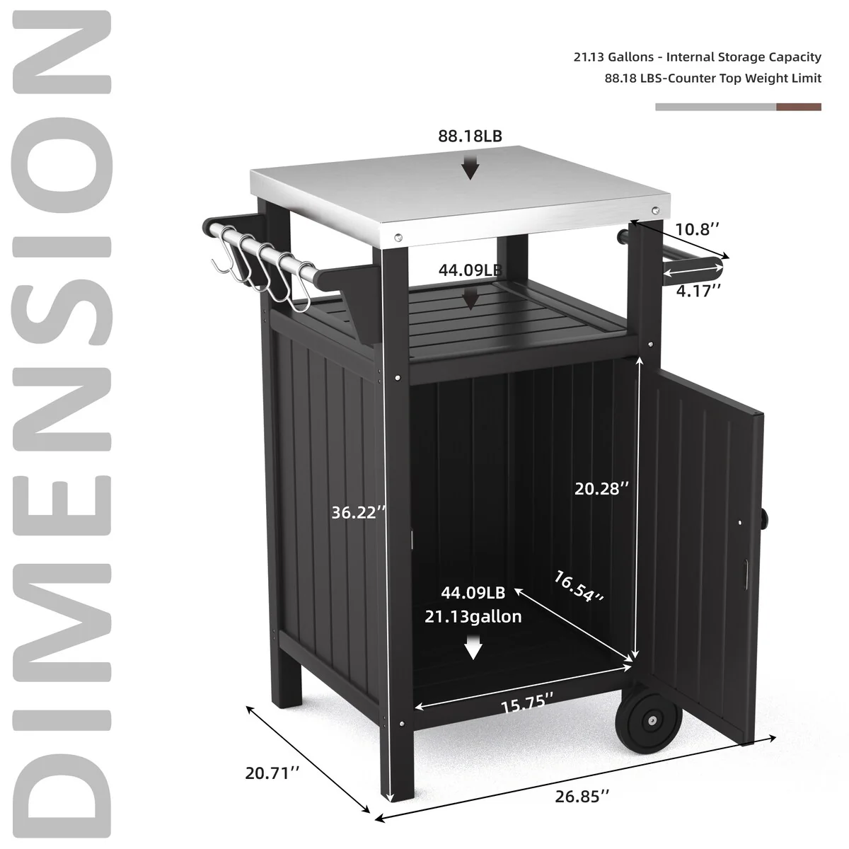 Outdoor Grilling Cart with Stainless Steel Countertop and Storage