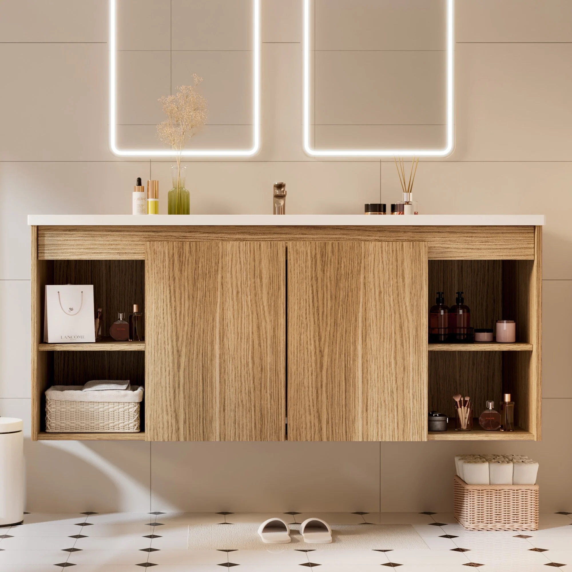 48-Inch Wall-Mounted Modern Bathroom Vanity with Single Sink – Sleek MDF Construction for Contemporary Spaces