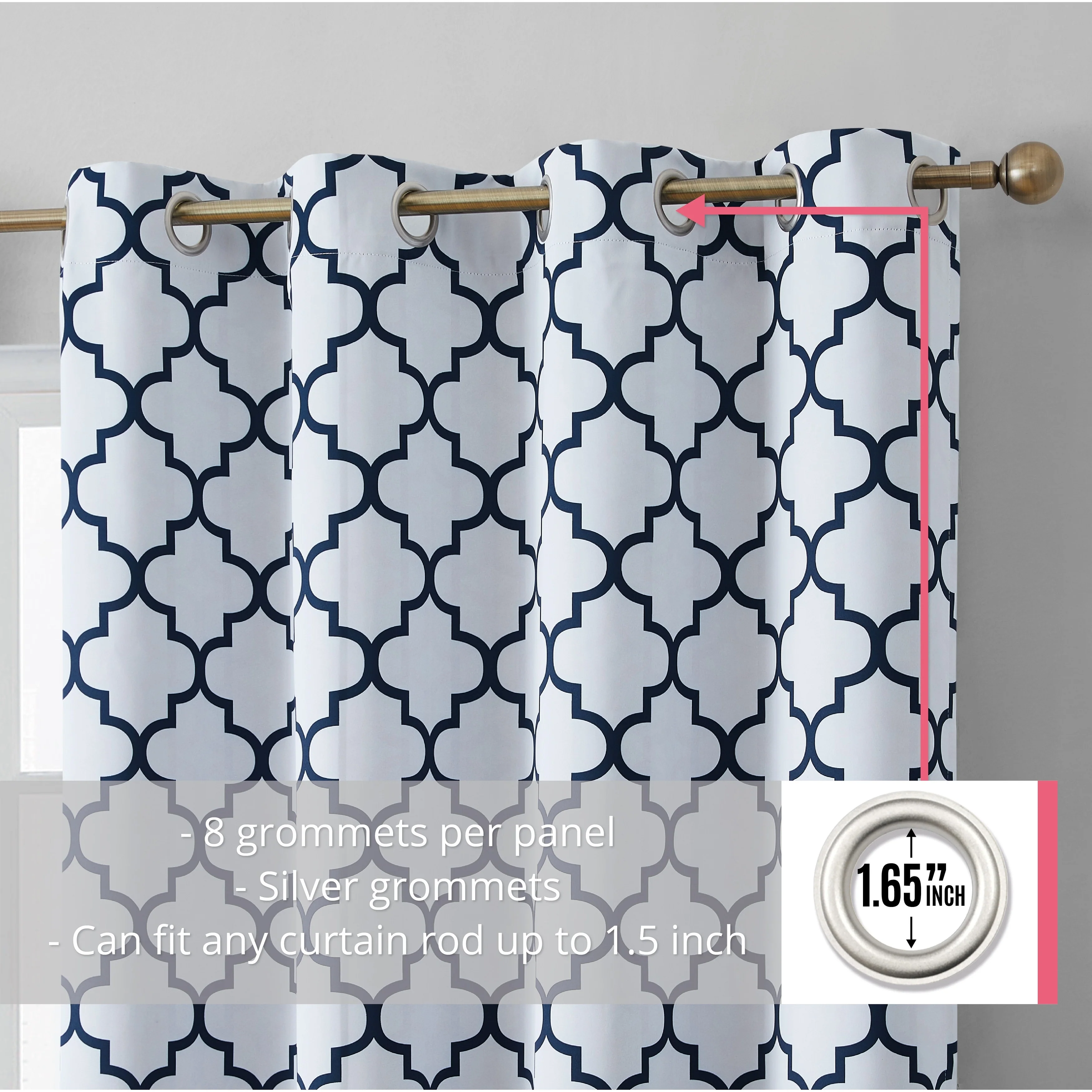 HLC.me Lattice Geometric Blackout Thermal Privacy Room Darkening Grommet Window Drapes Curtain Panels - Set of 2