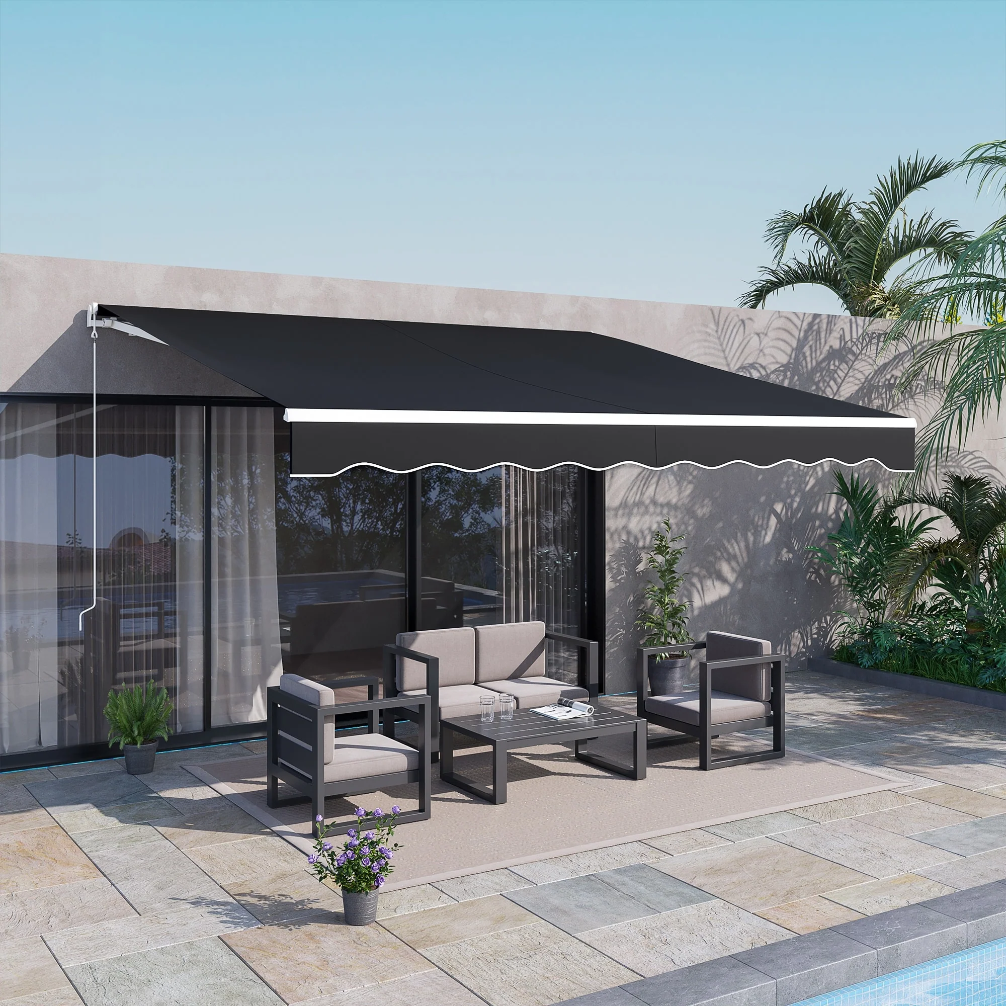 Outsunny 10' x 12' Electric Awning, Retractable Awning, UV Protection Sun Shade Shelter with Remote Controller