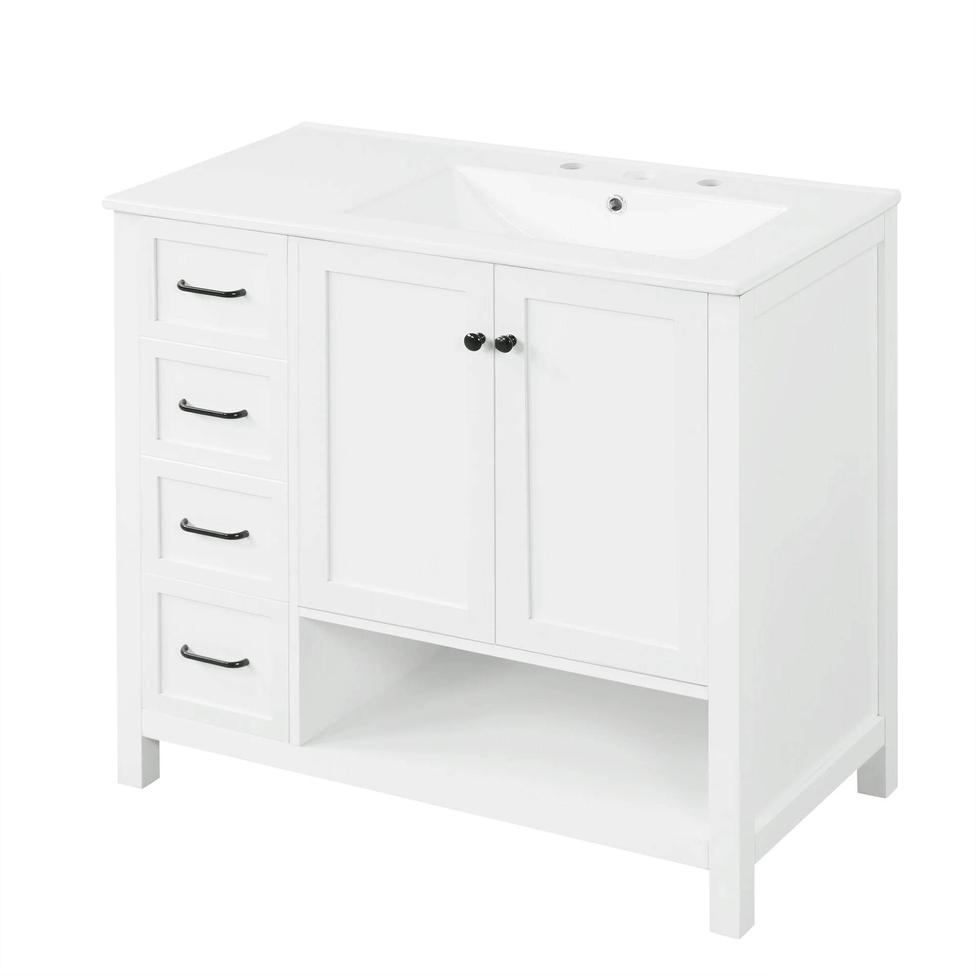 Bathroom Vanity with Ceramic Sink, Bathroom Storage Cabinet with 2 Drawers, Bathroom Vanity with 1 Tip-Out Drawer and 1 Door