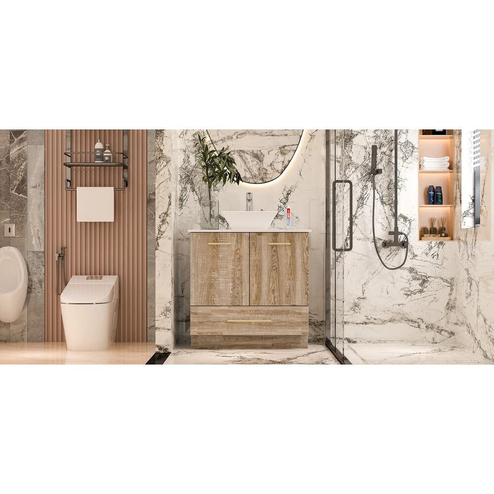 Bathroom Vanity with Ceramic Basin and Modern Medicine Cabinet Combo