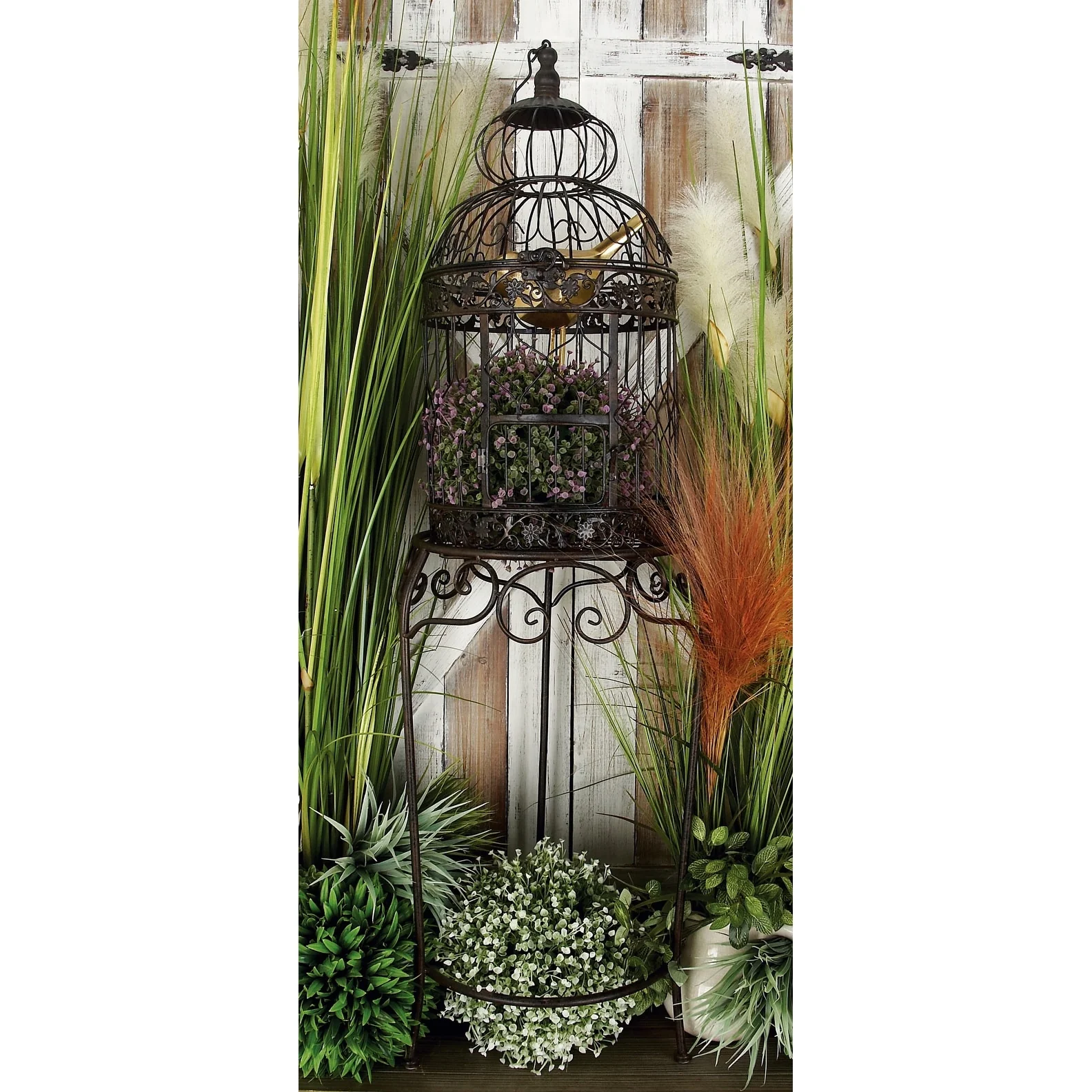 Metal Indoor Outdoor On Removable Stand Birdcage with Latch Lock Closure and Top Hook - Black - Roche River Decor