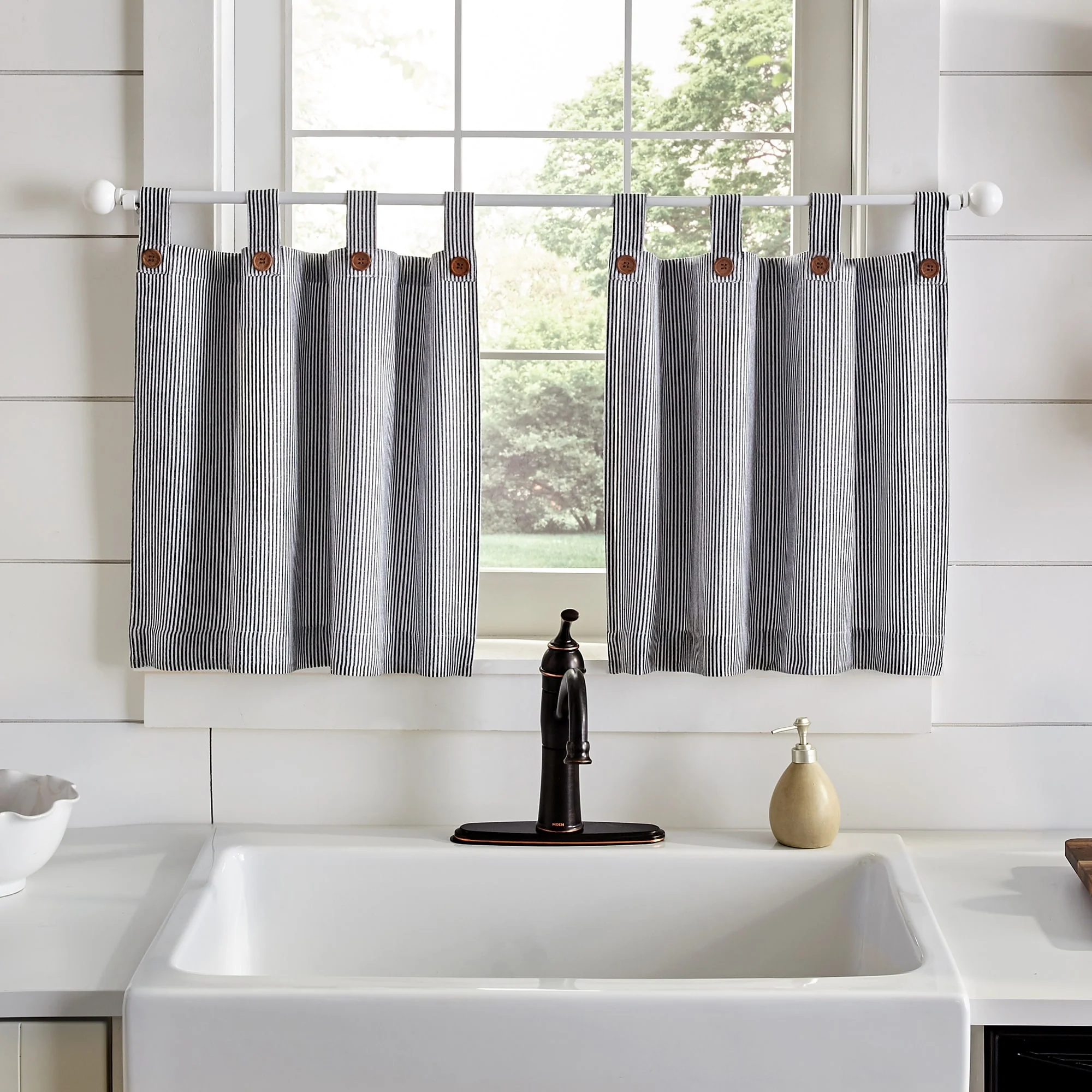Tucker Ticking Stripe Kitchen Curtain Tier Set