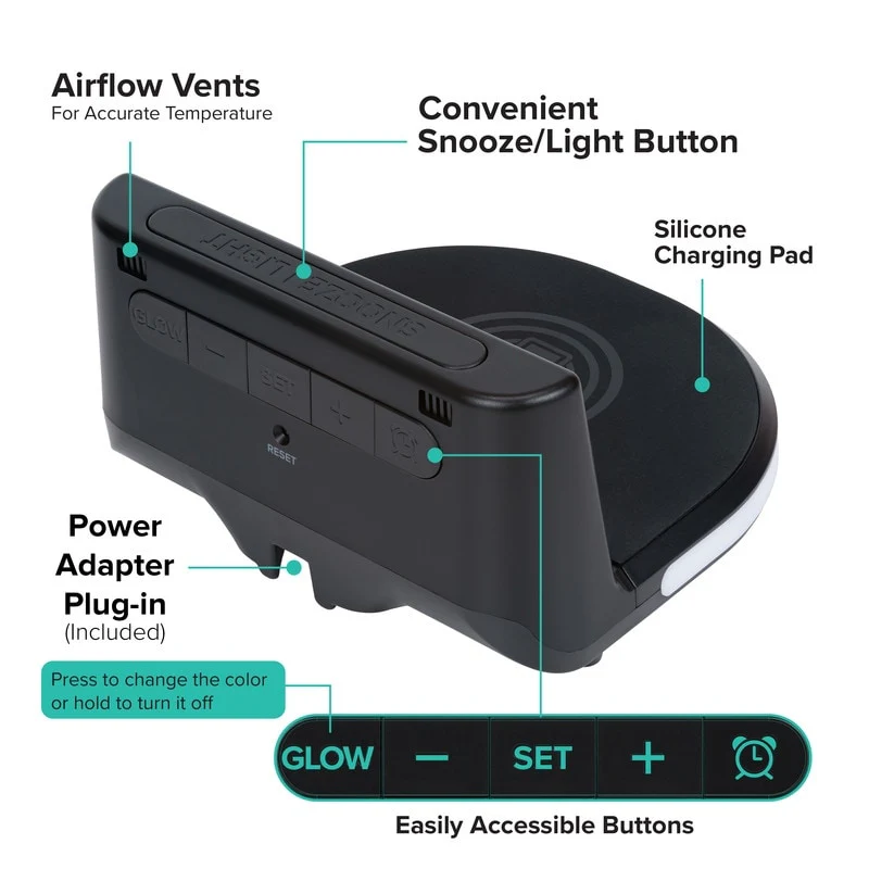 La Crosse 617-148V2 Qi-certified Wireless Charging Alarm w/Glow light