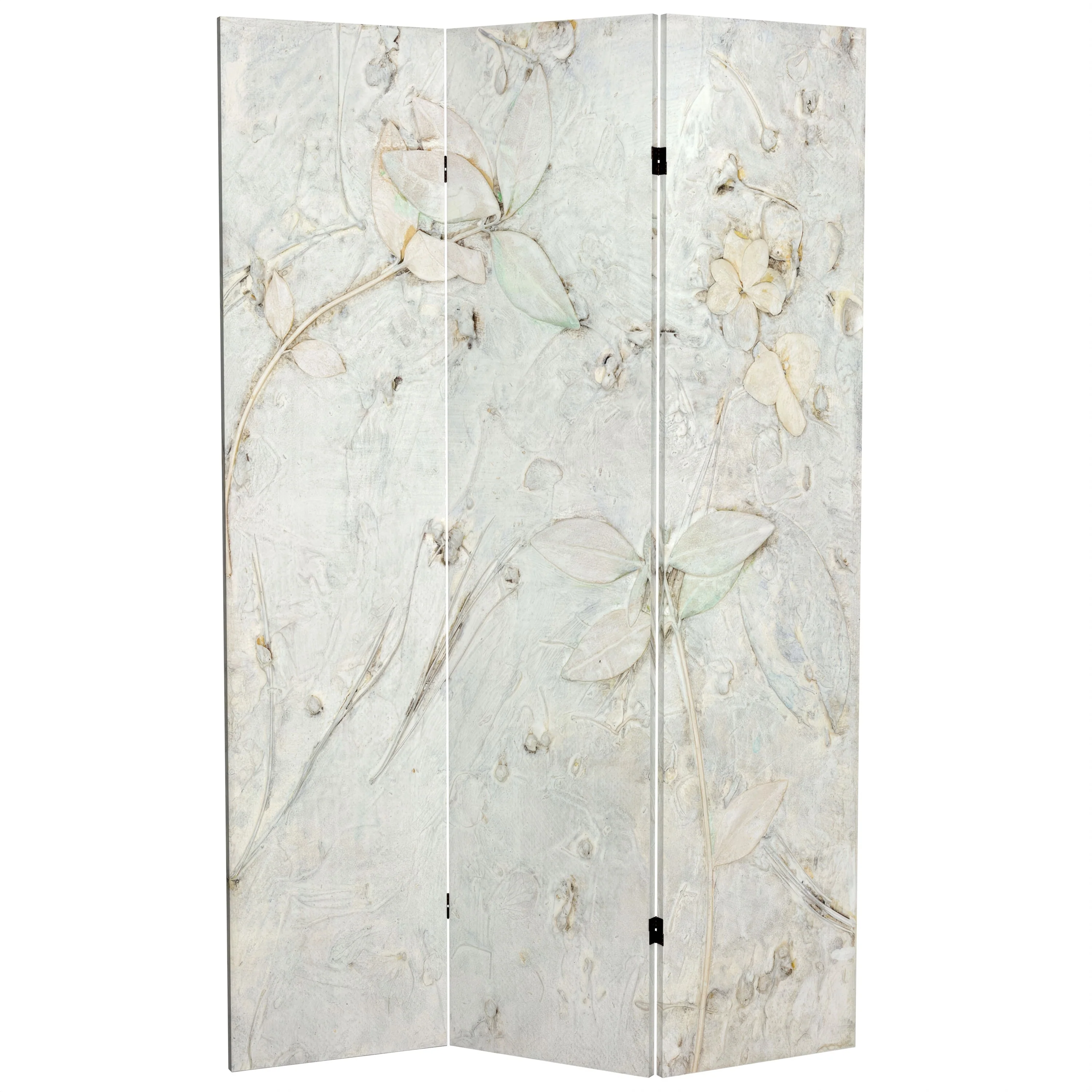 Handmade 6' Double Sided Ivory Flowers Canvas Room Divider