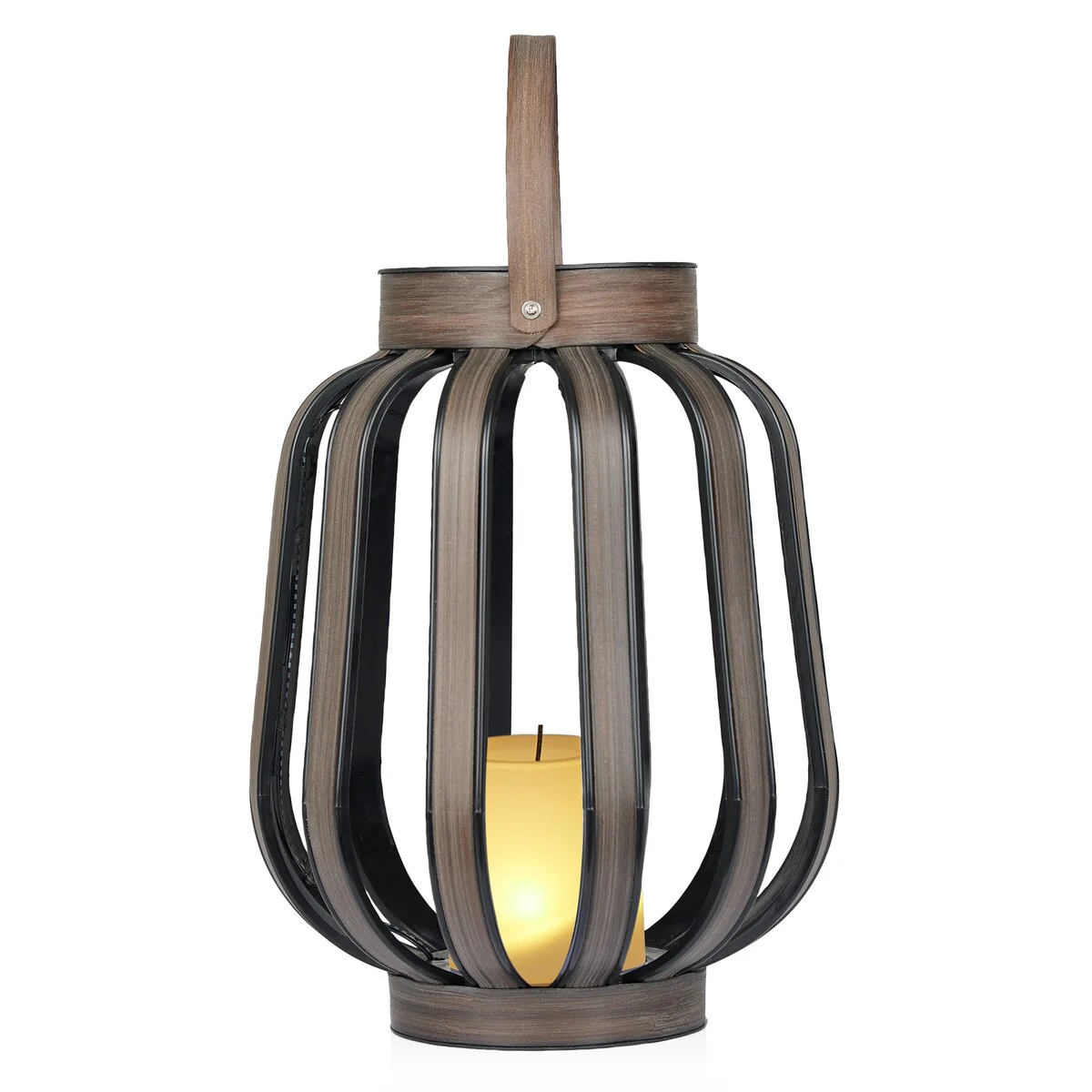 Solar Brown Cylindrical Decorative Plastic Lantern with LED
