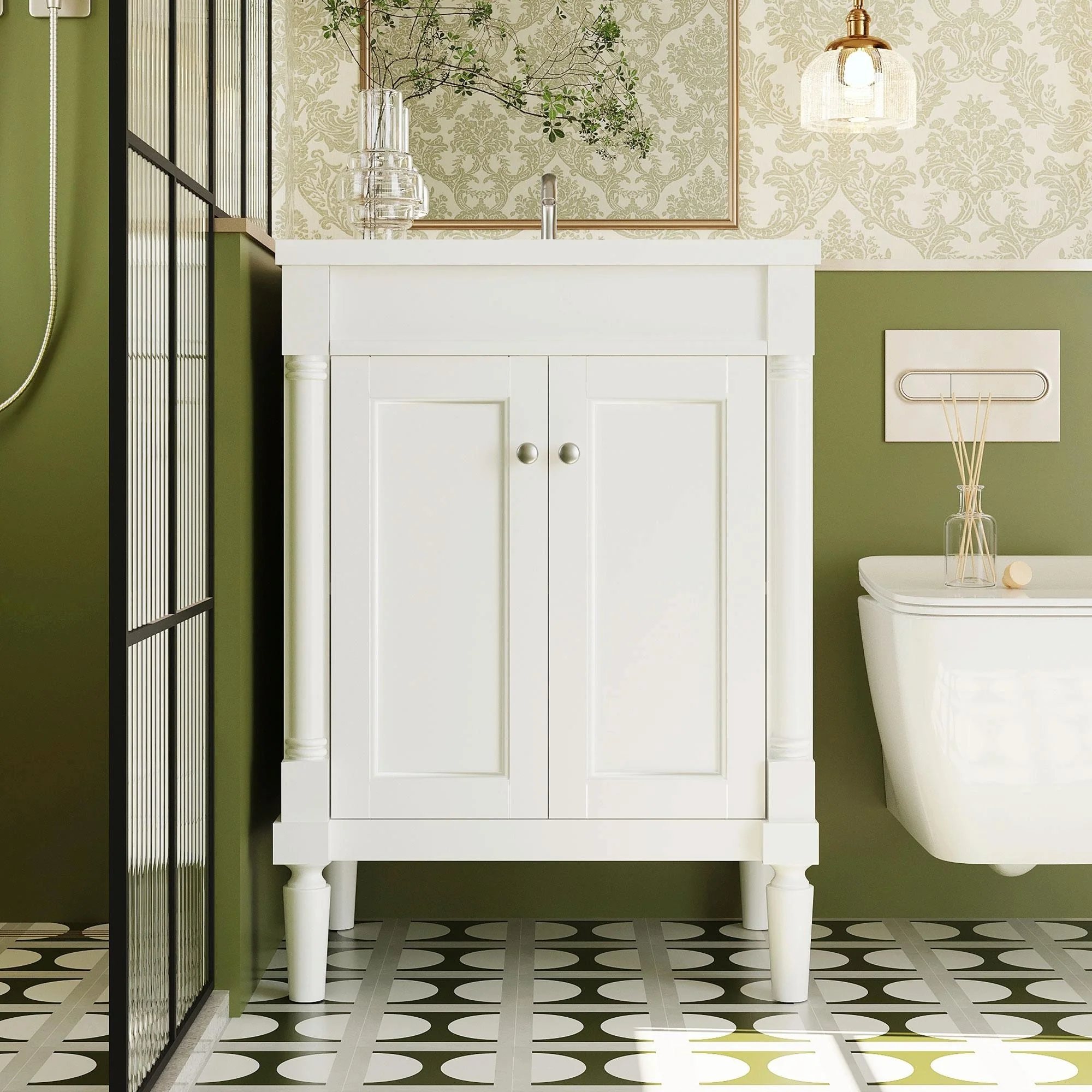 24'' Bathroom Vanity with Top Sink: Modern 2-Tier Storage Cabinet, Single Sink, Large Shelves