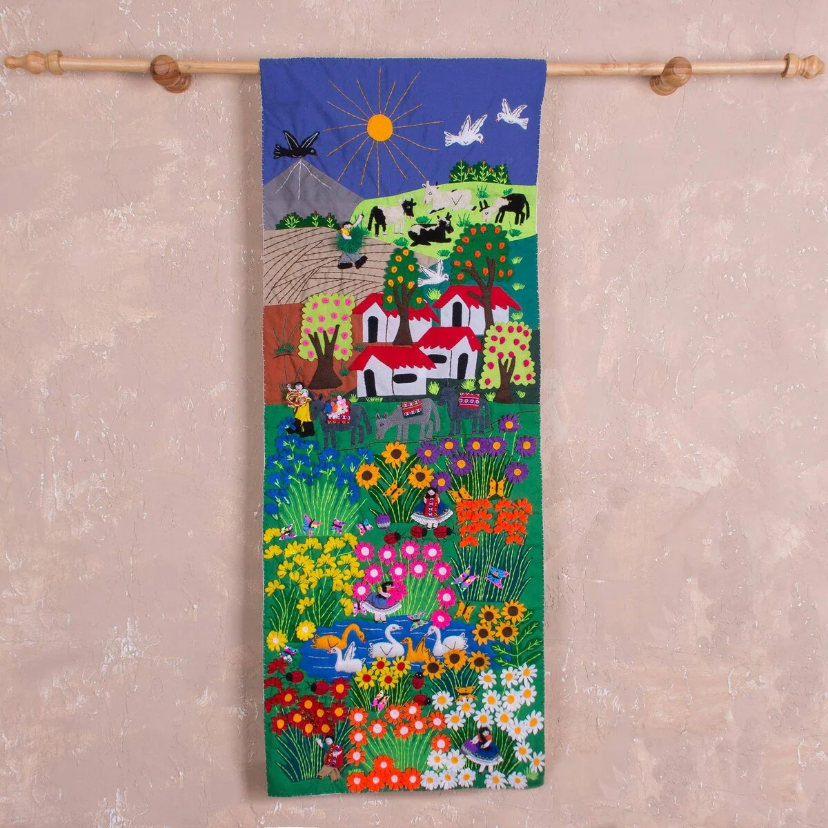 Handmade Cotton arpillera wall hanging (Peru)