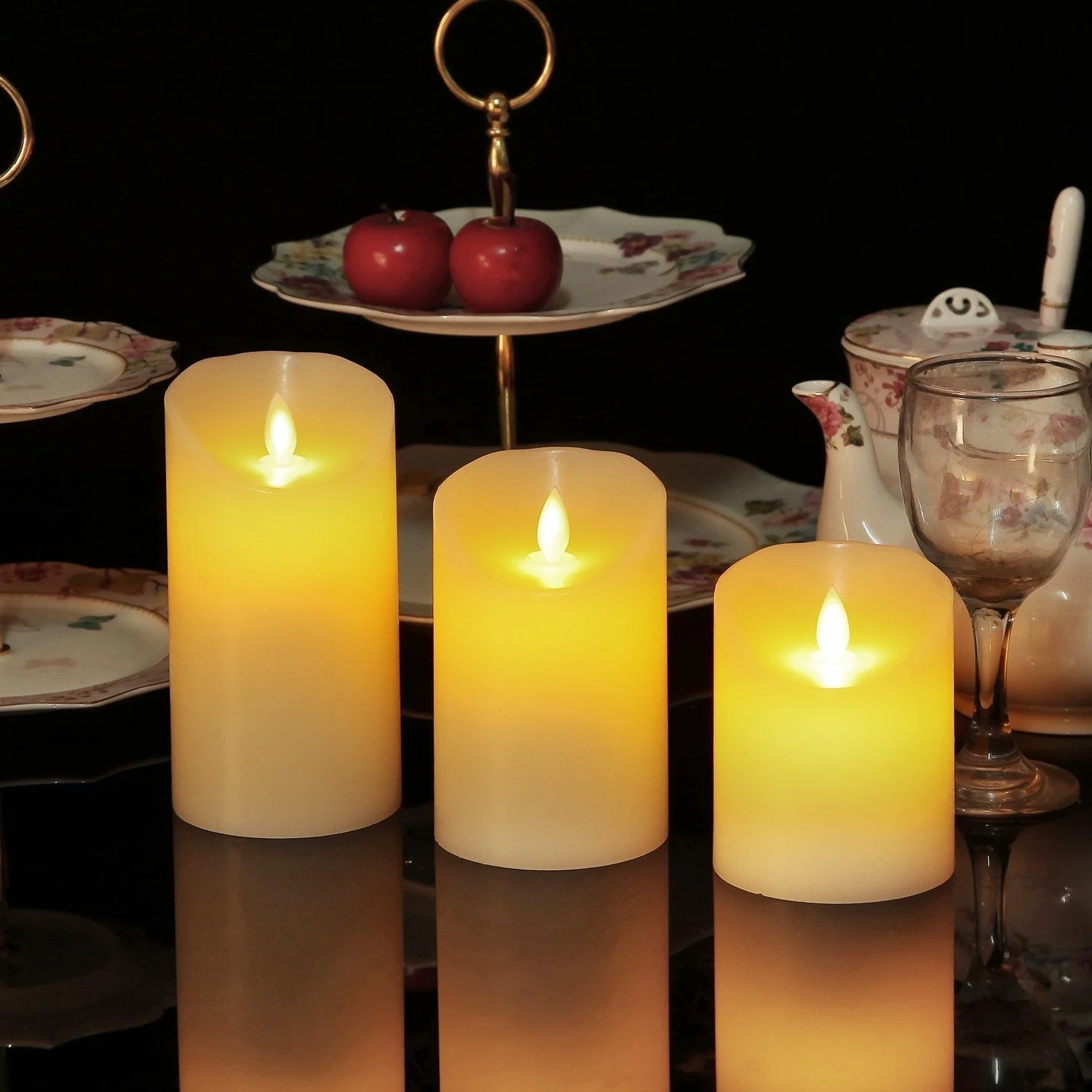 3-Piece Ivory LED Flameless Pillar Candle Set with Remote & 24h Timer