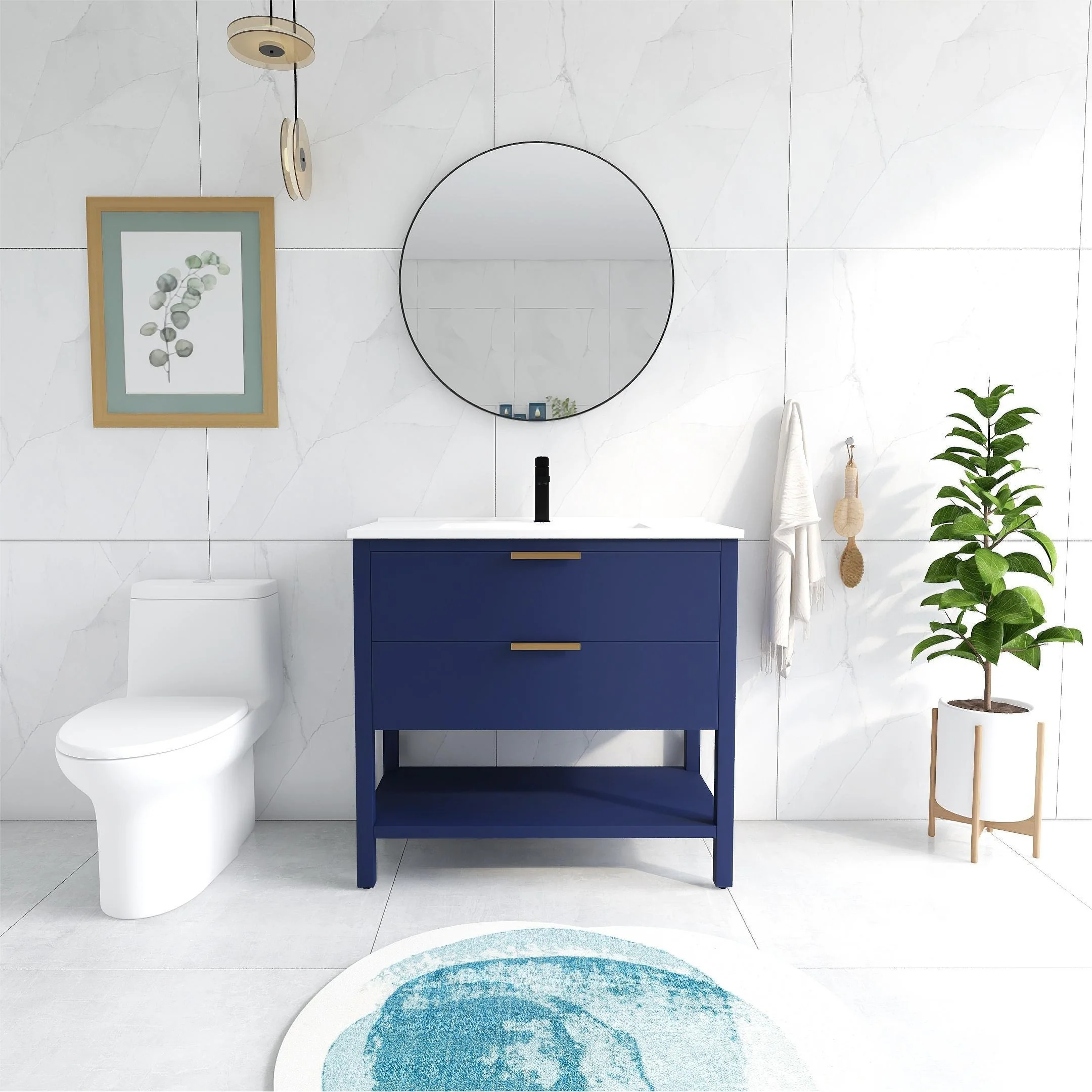 BNK 30/36 Inch Bathroom Vanity With Single Sink,Modern Bathroom Vanities With Soft Close Drawer And Shelf
