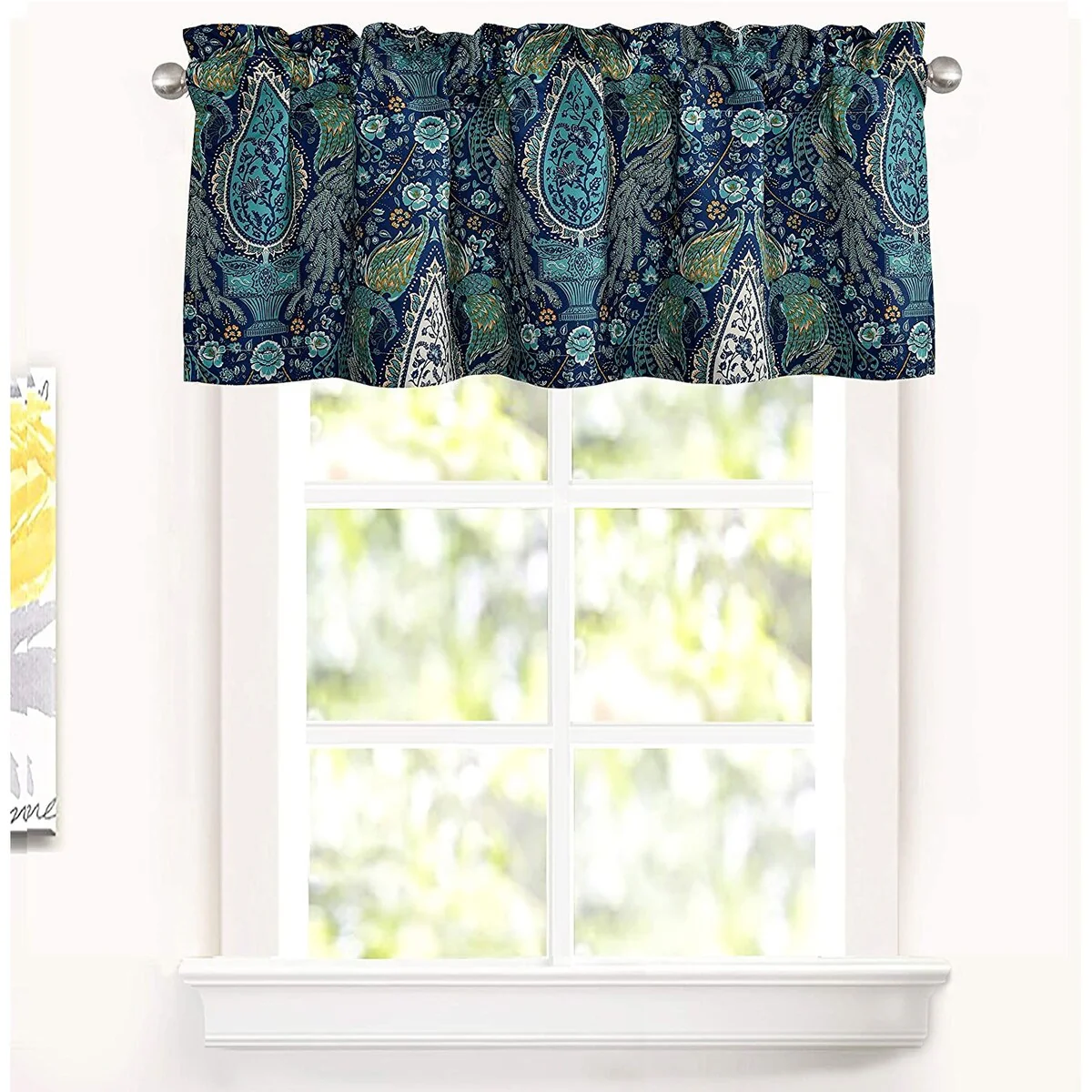 Porch & Den Raynard Floral Peacock Blackout Window Valance