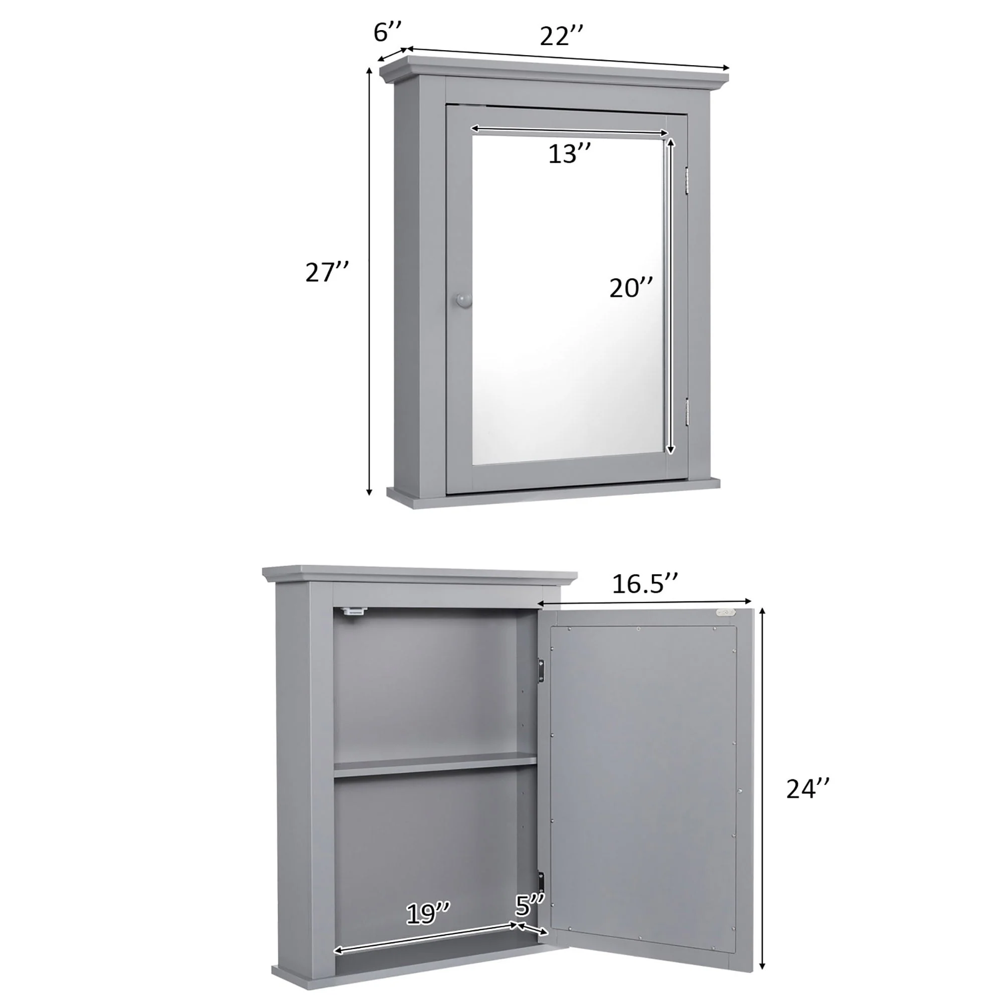 Mirrored Wall Mounted Bathroom Cabinet Storage Cabinet with Door