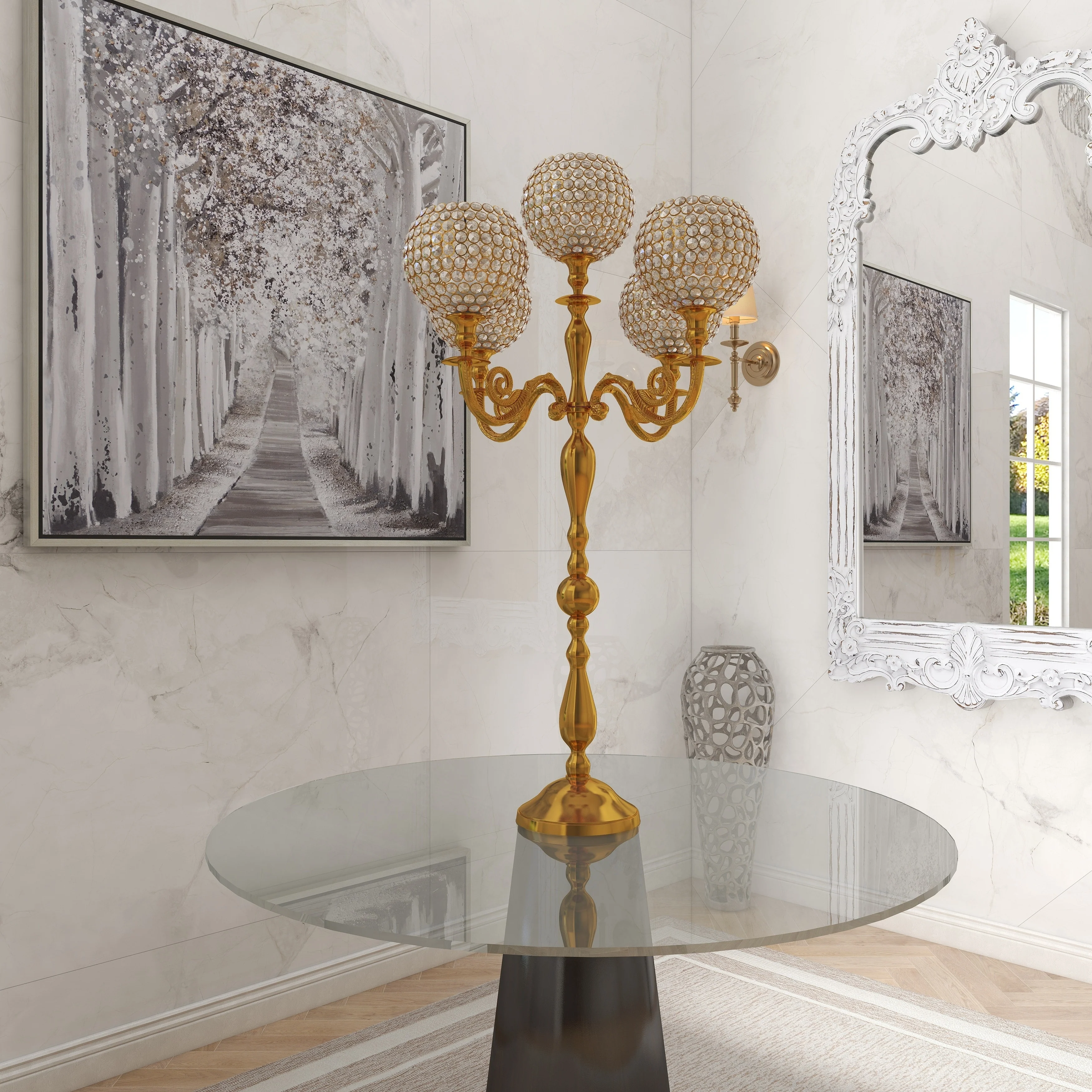 Gold Aluminum Metal Candelabra - 24 x 24 x 40