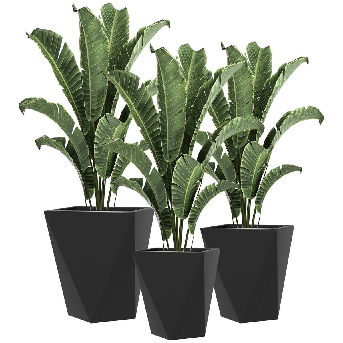 Outsunny Indoor Outdoor Tall Planters with Drainage Holes (Set of 3)