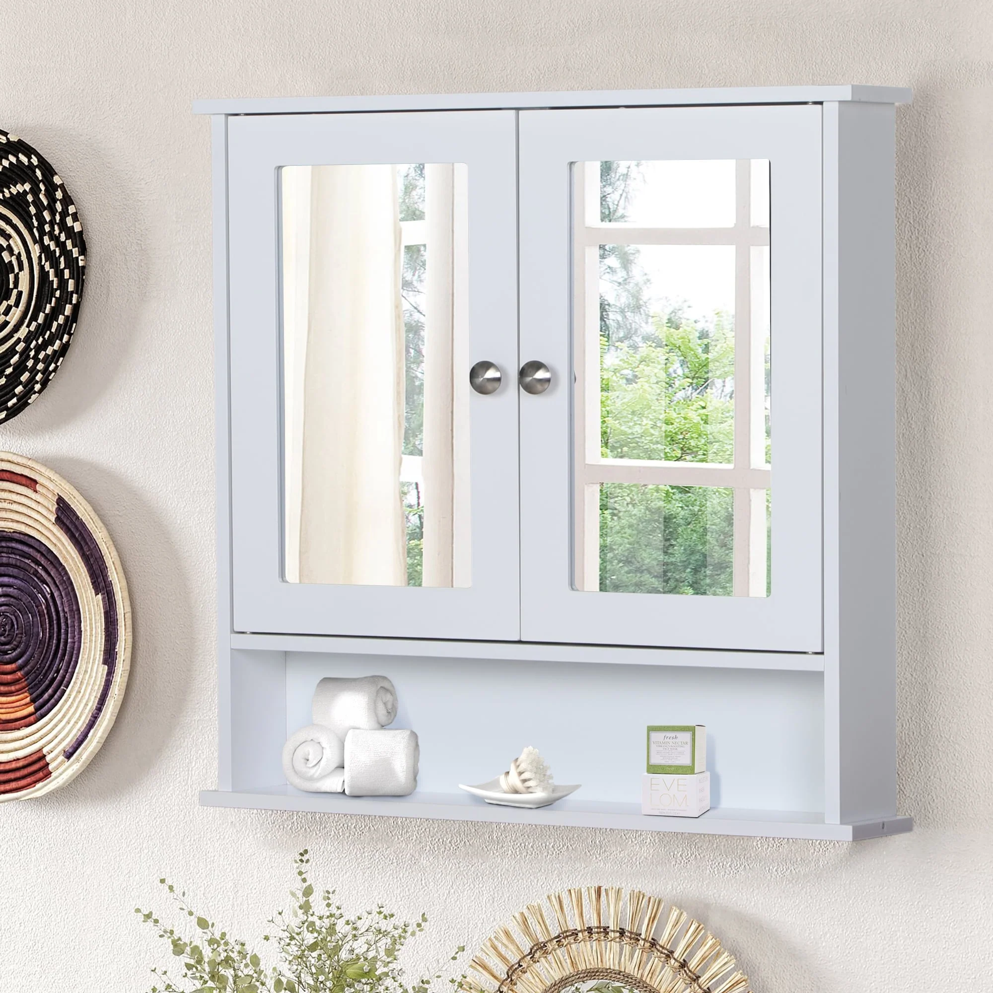 2-Door Medicine Cabinet Bathroom Wall Cabinet with Double Mirror Doors