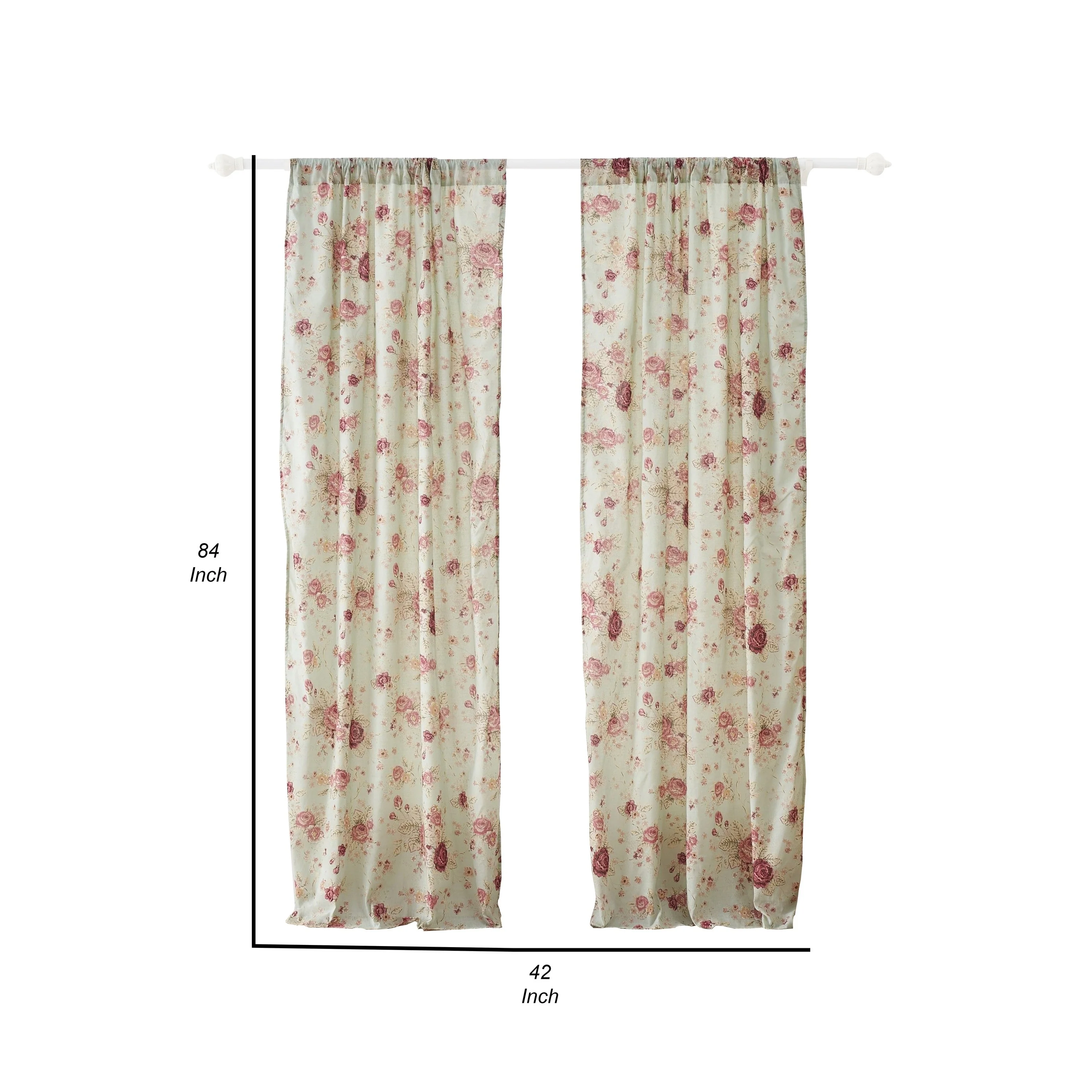 Rosle Set of 2 Window Curtains, Cotton, Antique Rose Print, Multicolor