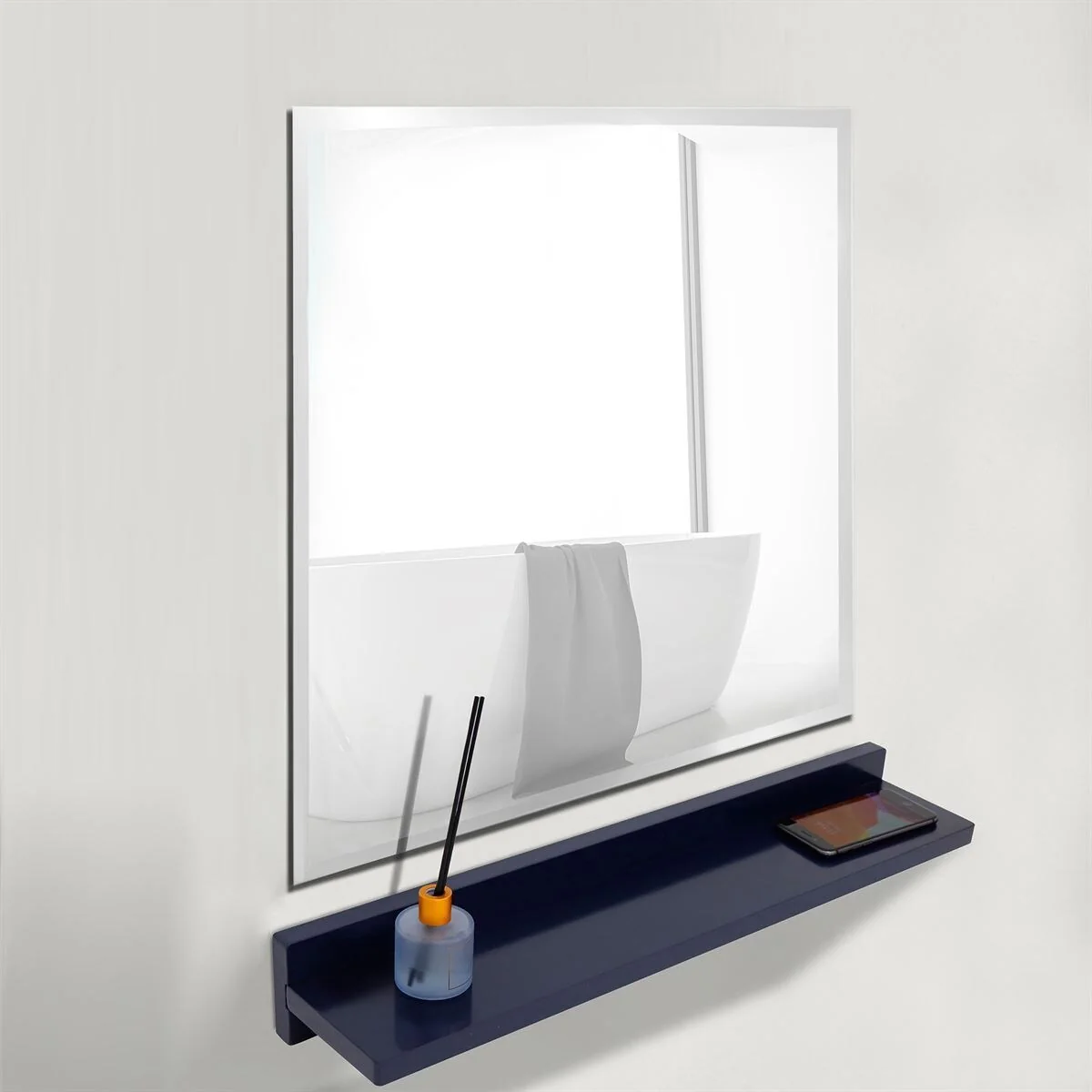 Wireless Charging Shelf And Frameless Bathroom Vanity Mirror Set