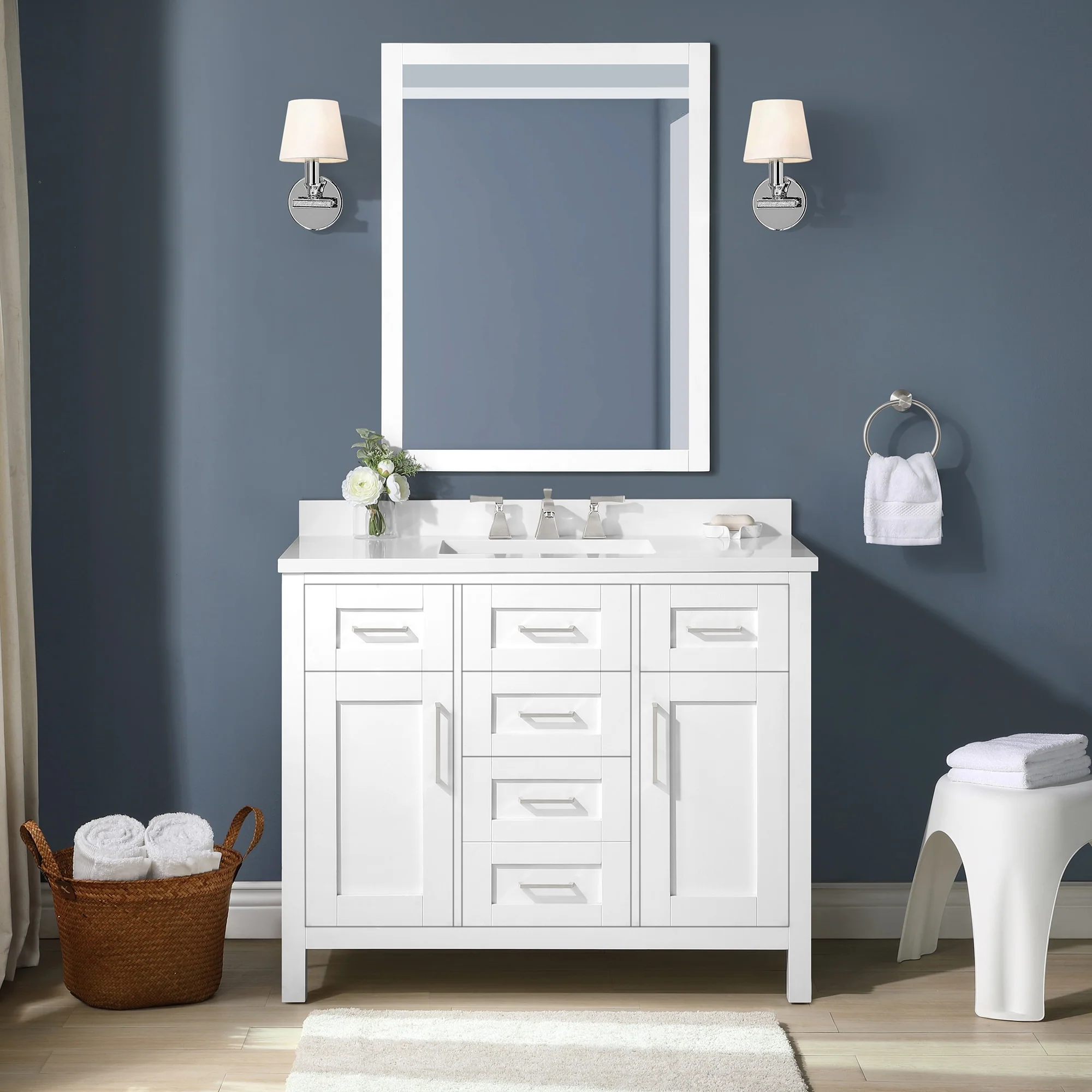 OVE Decors Tahoe III 42 in. White Vanity with power bar and included mirror