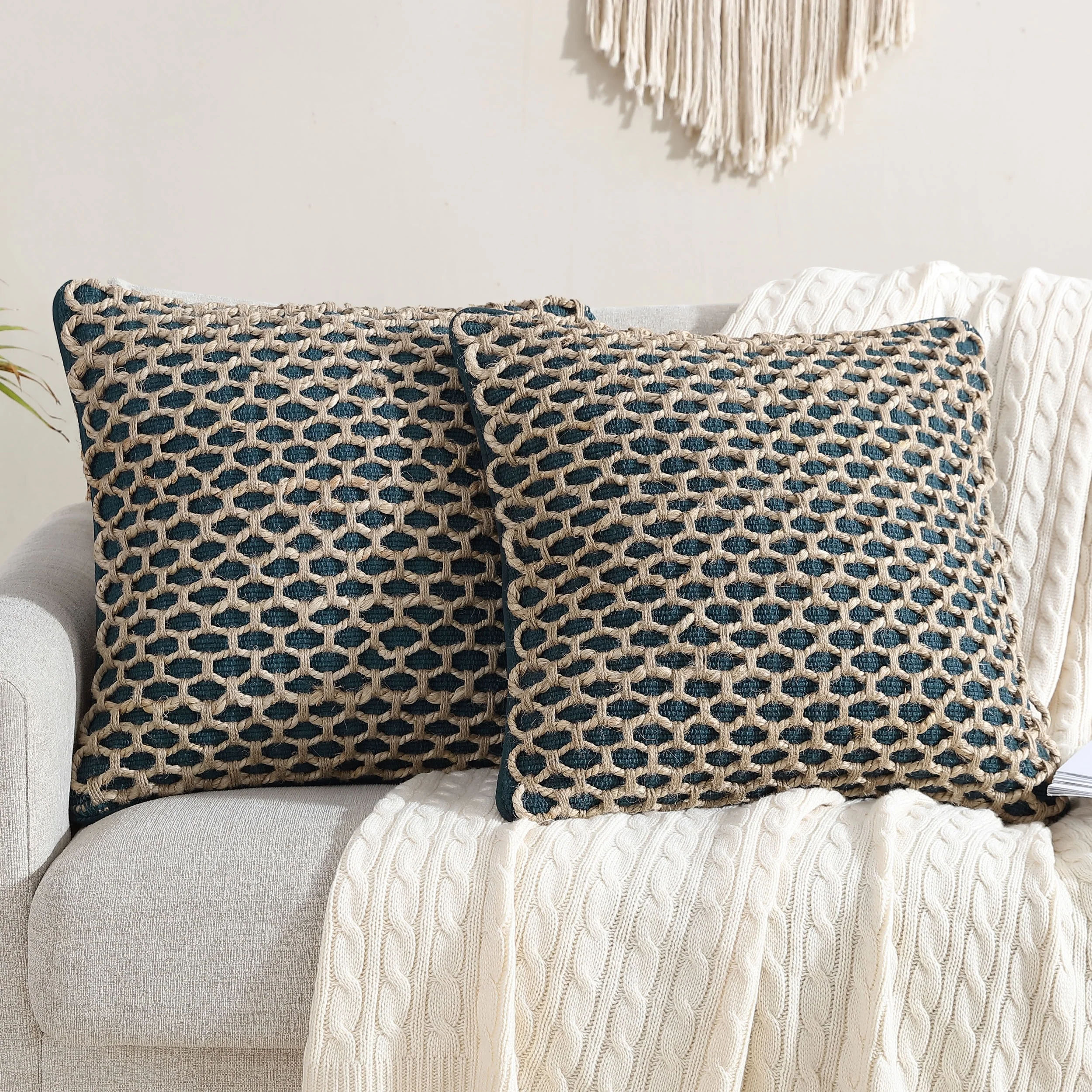 Boho Living Jada Braided Cotton/Jute Throw Pillow Covers