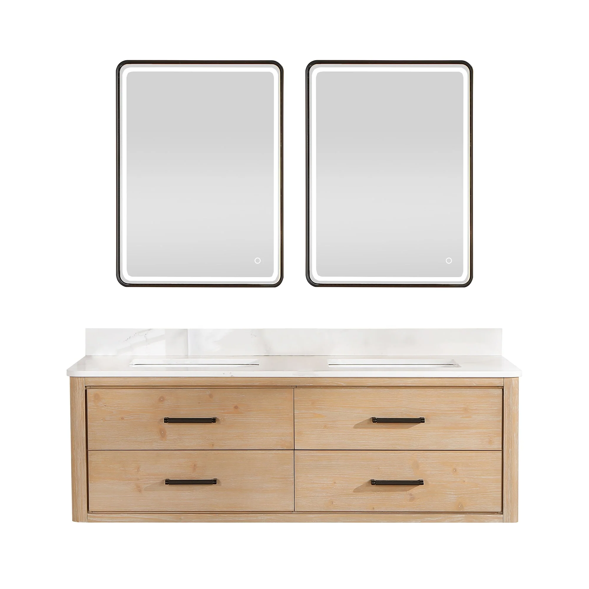 Cristo Floating Bath Vanity with White Quartz Stone Top and Mirror