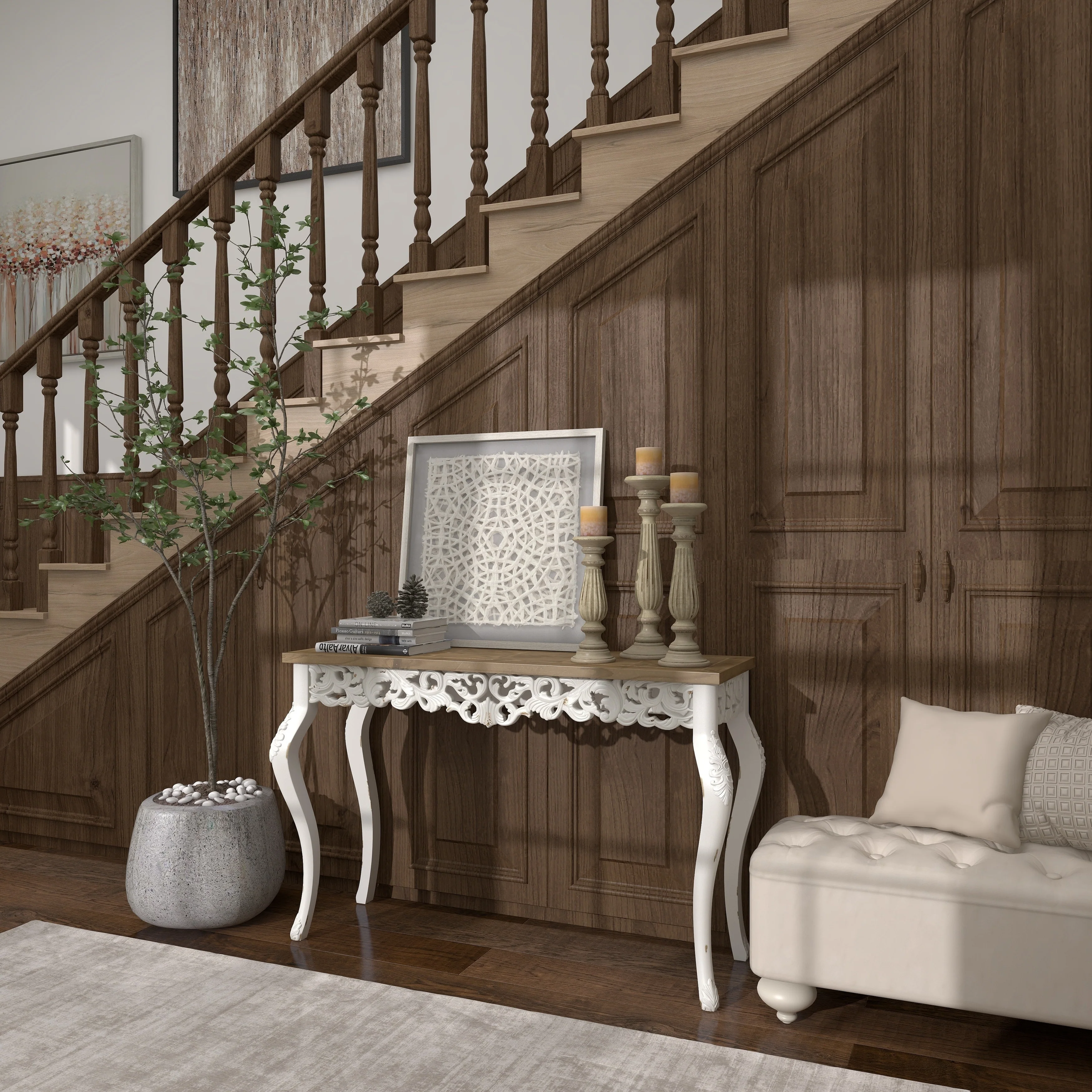 Traditional Mango Distressed Turned Pillar Wood Candle Holder (Set of 3) - Dark Brown, Beige, White