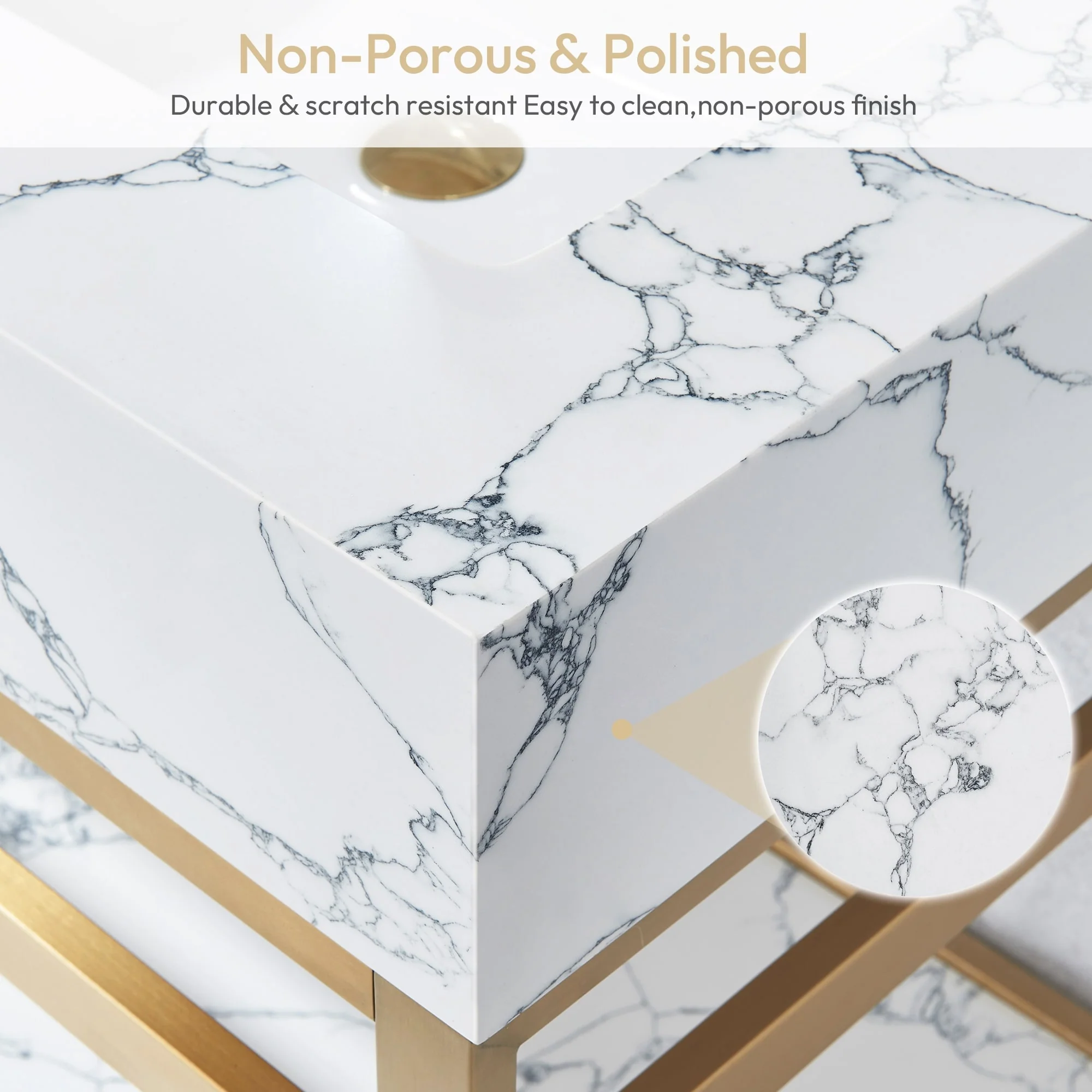 Ecija Bath Vanity, Metal Support with Composite Stone Top, no Mirror