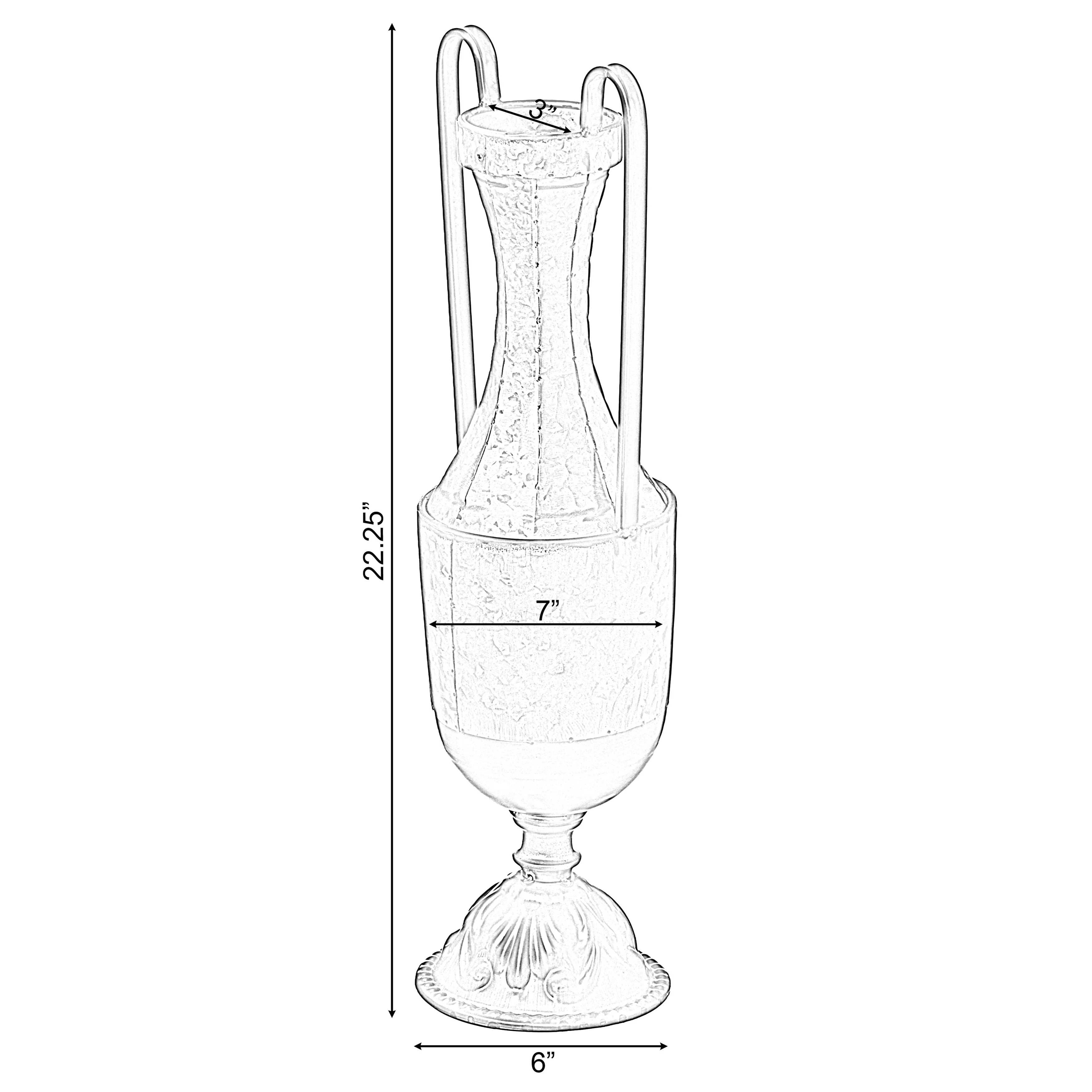 Decorative Antique Style Metal Jug Floor Vase with 2 Handles - Vintage Inspired Rustic Design for Entryway, Living Room